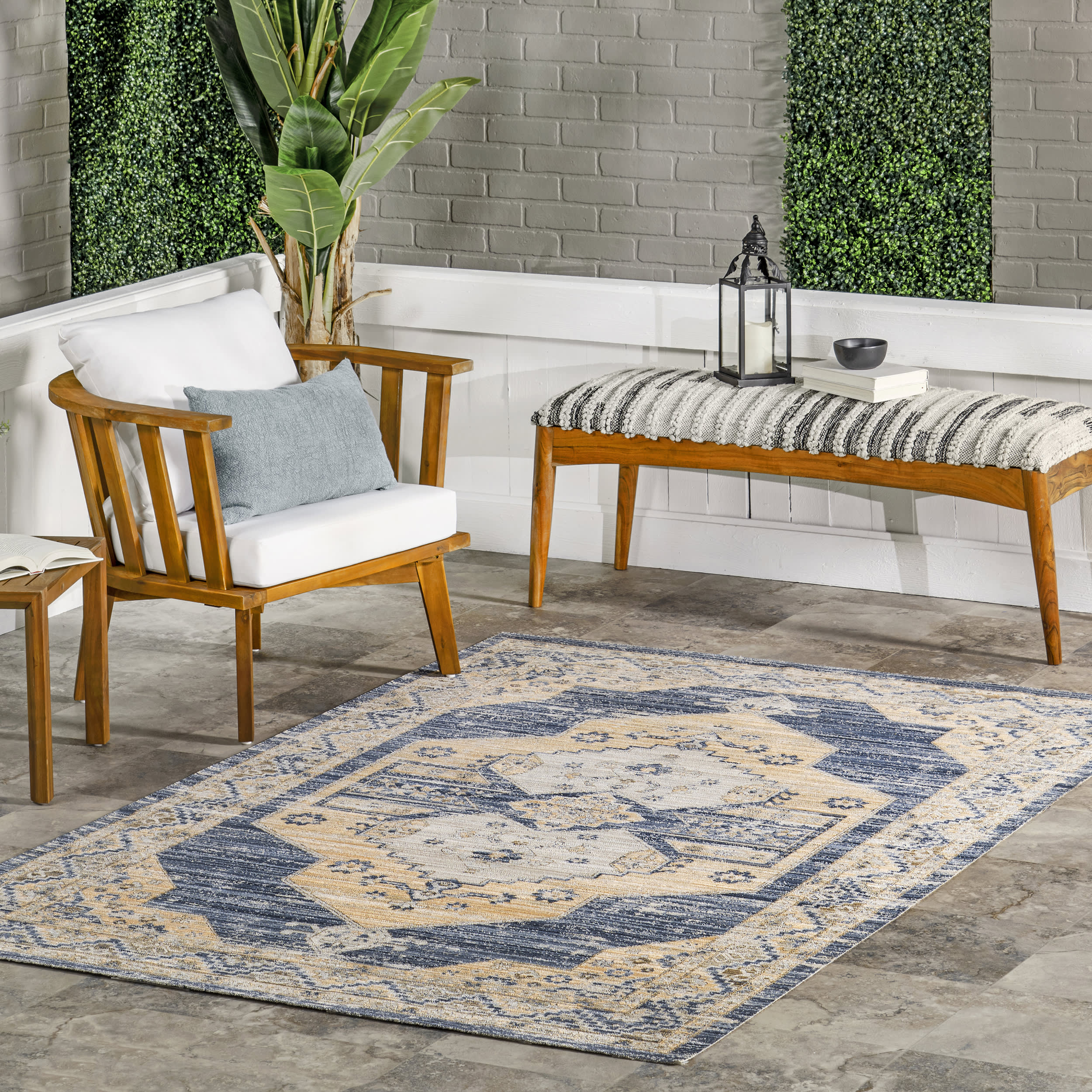 Jaycie Medallion Washable Indoor/Outdoor Rug | Blue - Image 2