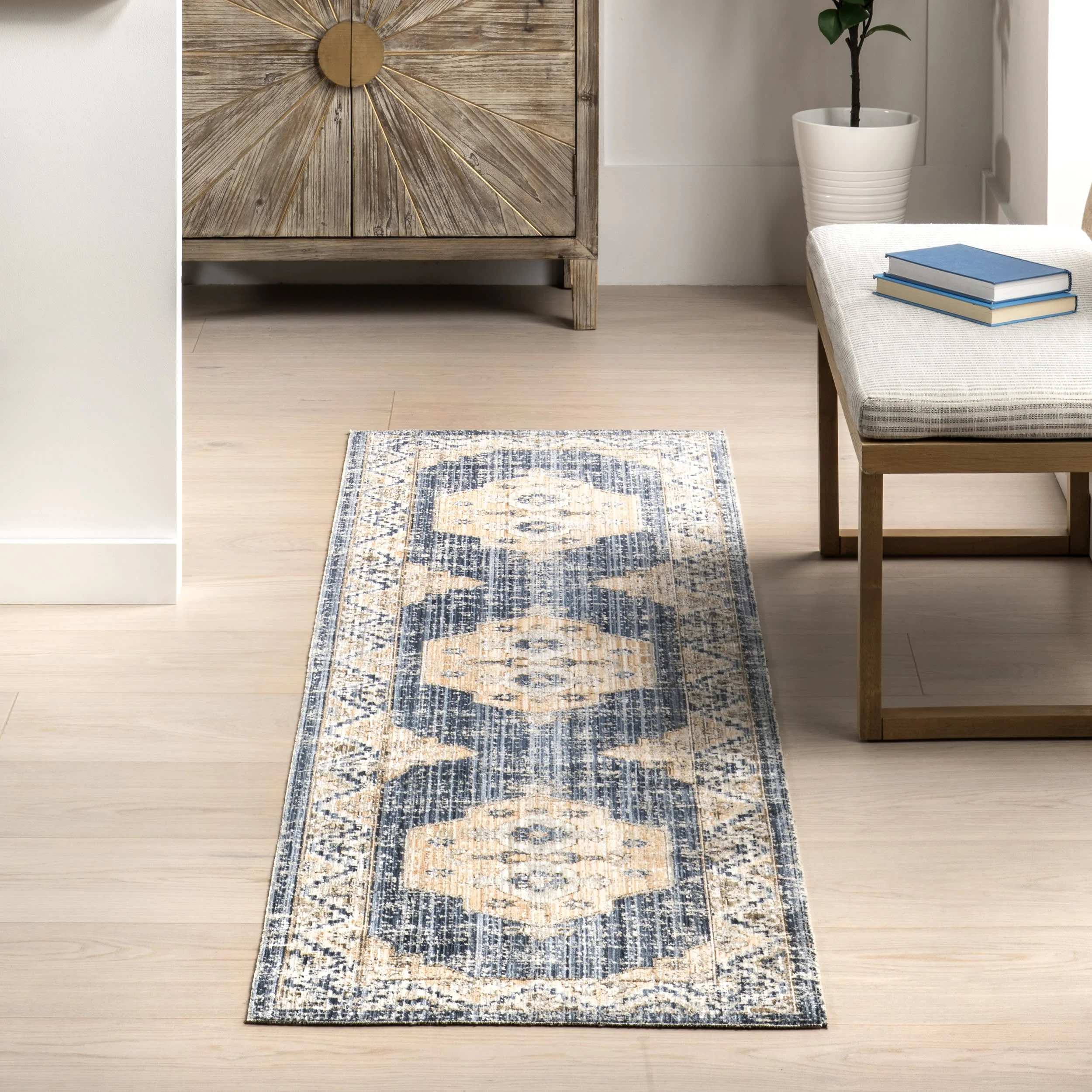 Jaycie Medallion Washable Indoor/Outdoor Rug | Blue - Image 2