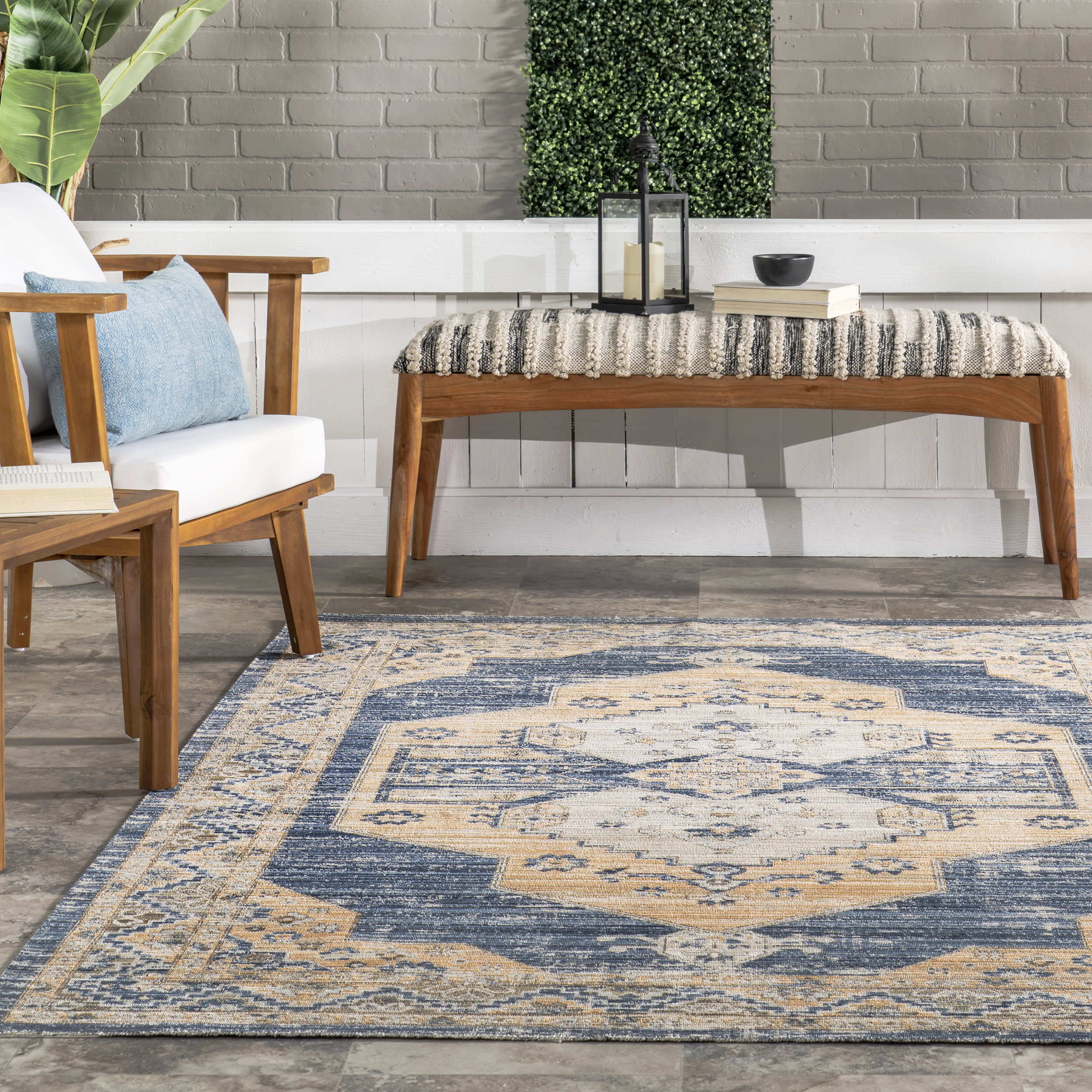 Jaycie Medallion Washable Indoor/Outdoor Rug | Blue - Image 4