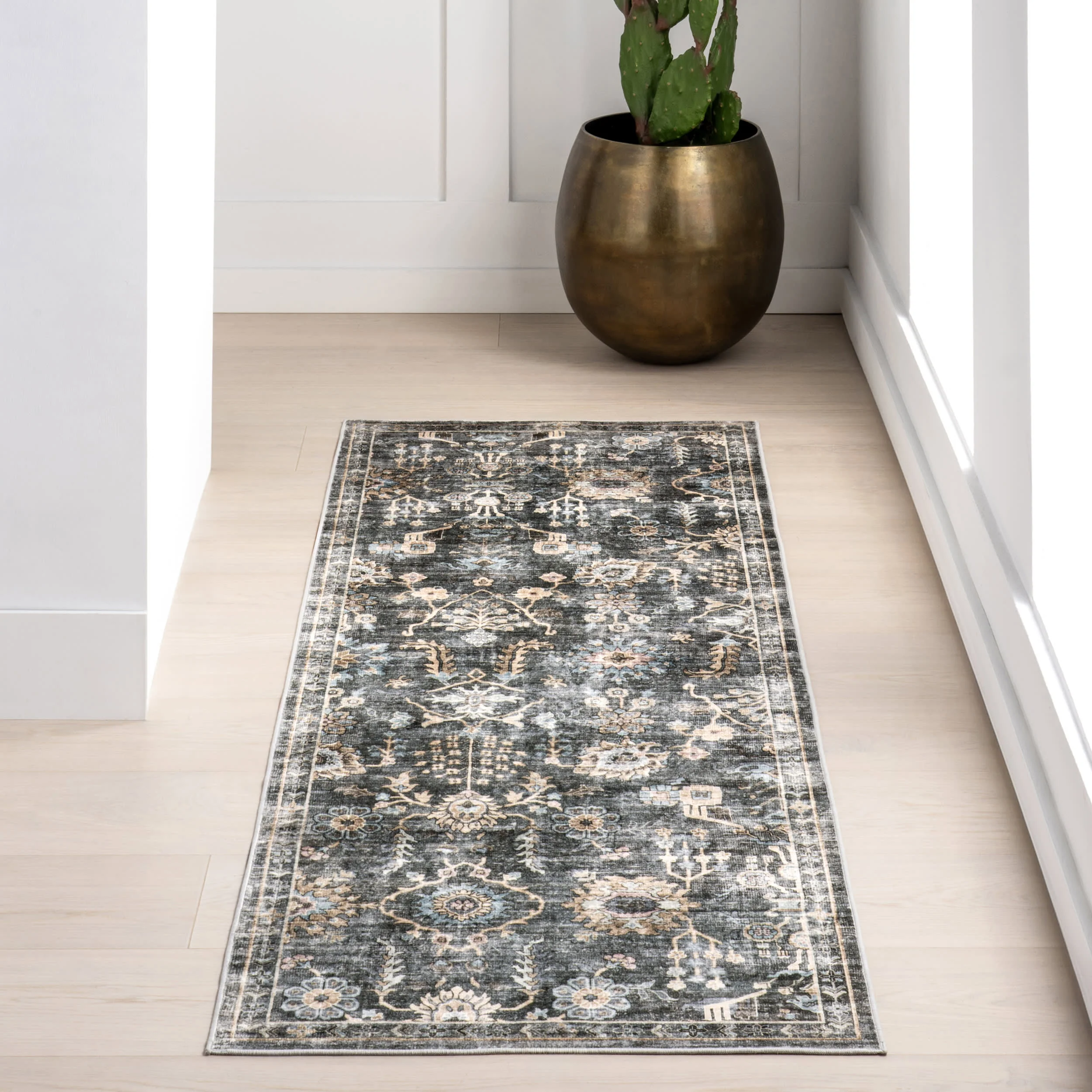 Jaylah Medallion Washable Rug | Charcoal - Image 2