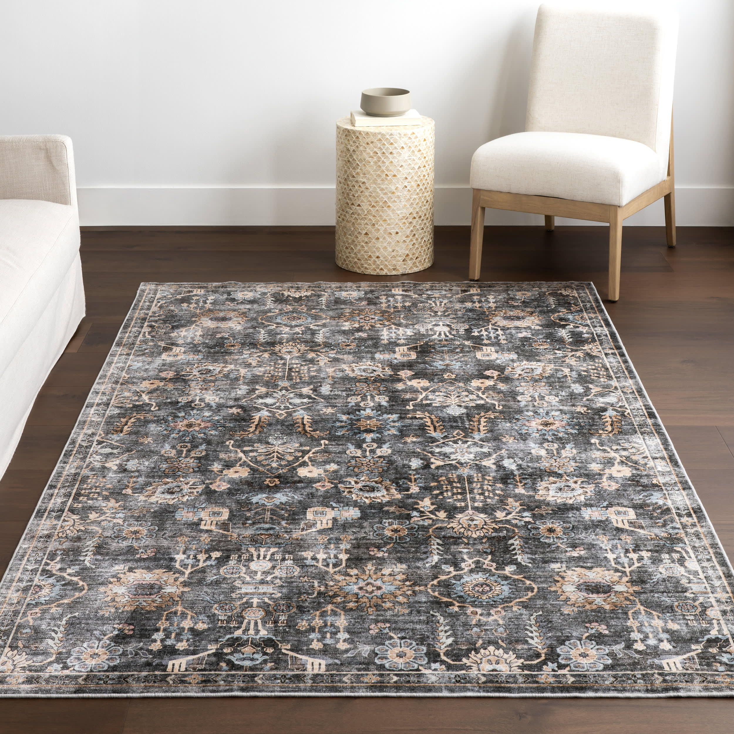 Jaylah Medallion Washable Rug | Charcoal - Image 5