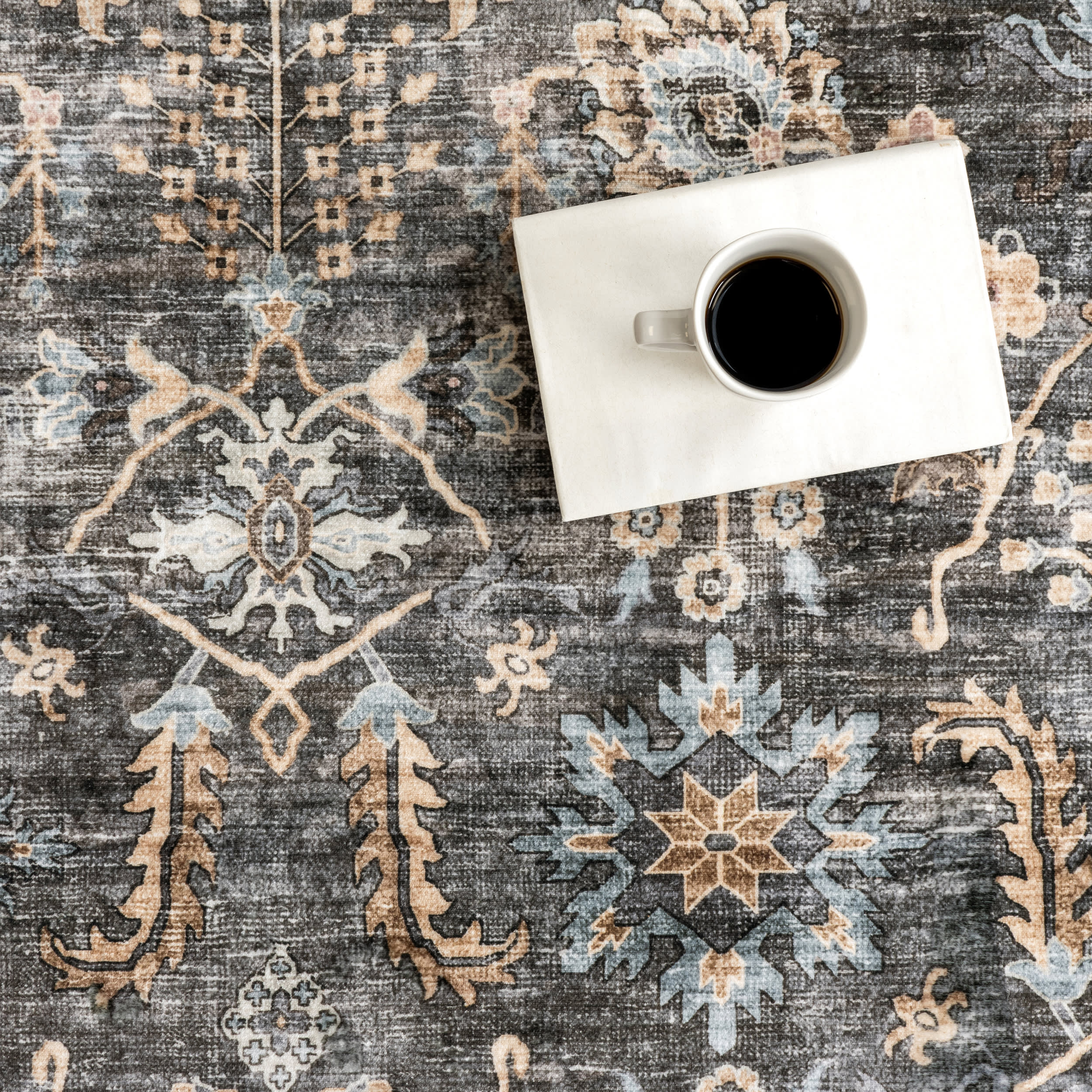 Jaylah Medallion Washable Rug | Charcoal - Image 8