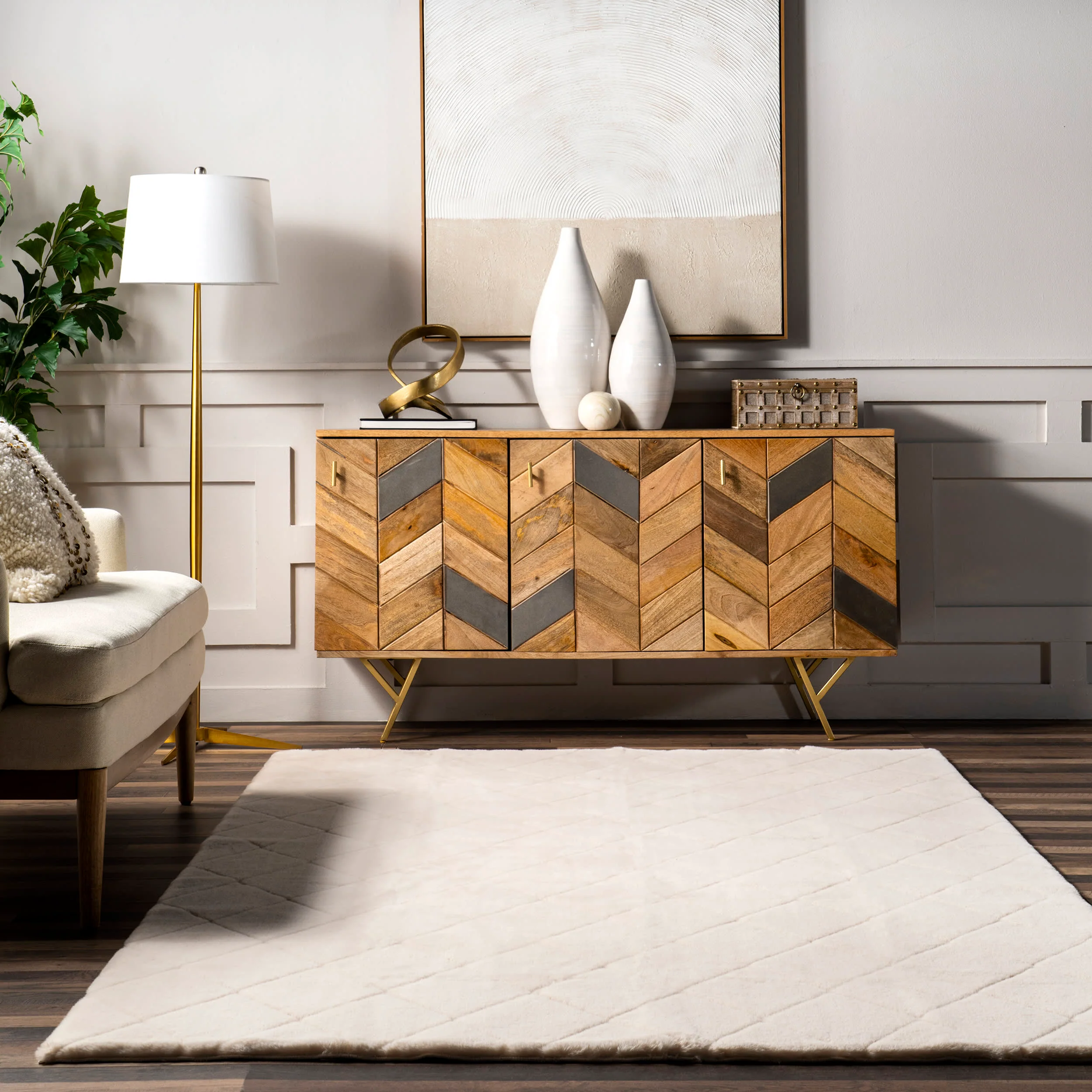 Jaylene Trellis Plush Cloud Washable Rug | Beige - Image 4