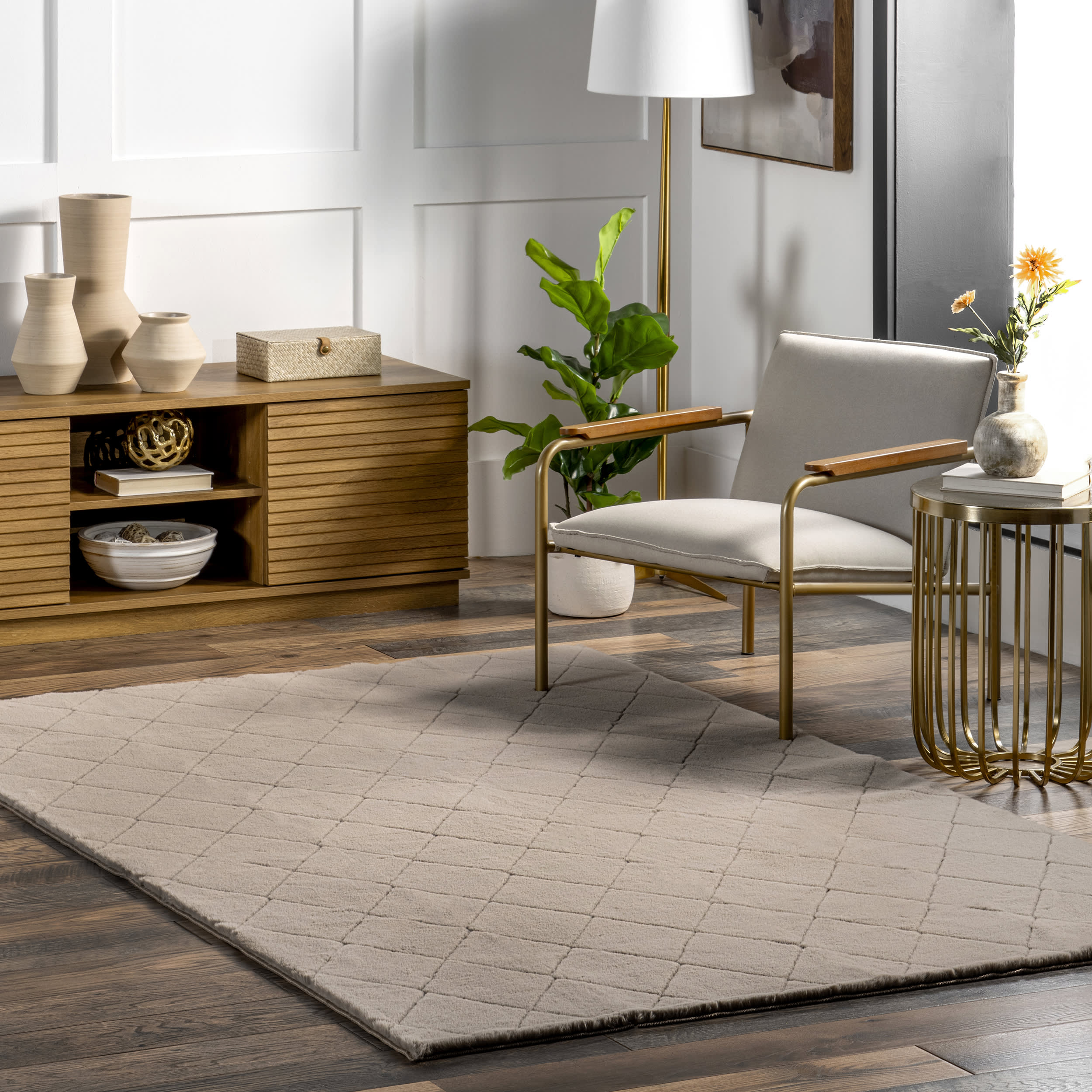 Jaylene Trellis Plush Cloud Washable Rug | Taupe - Image 2