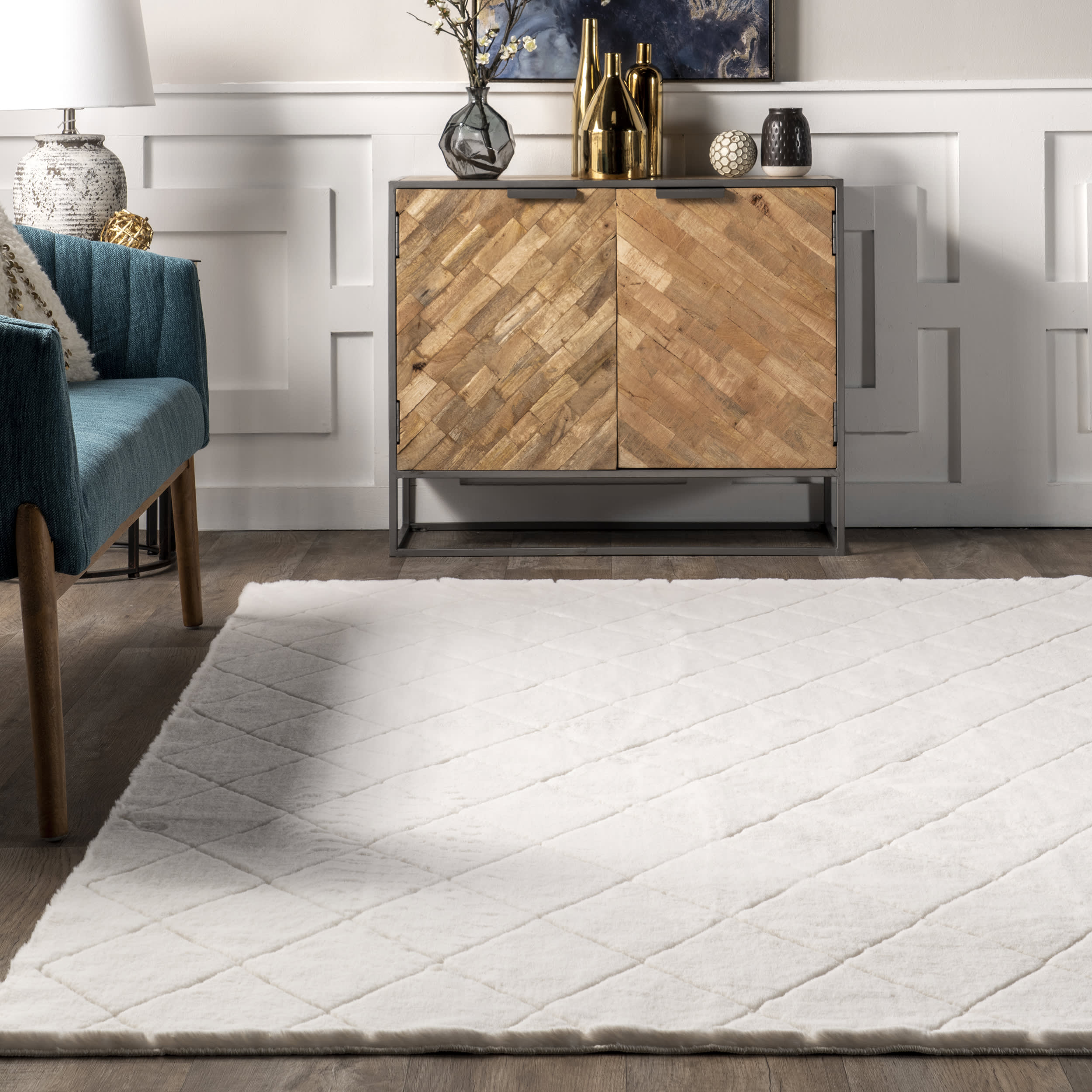Jaylene Trellis Plush Cloud Washable Rug | White - Image 4