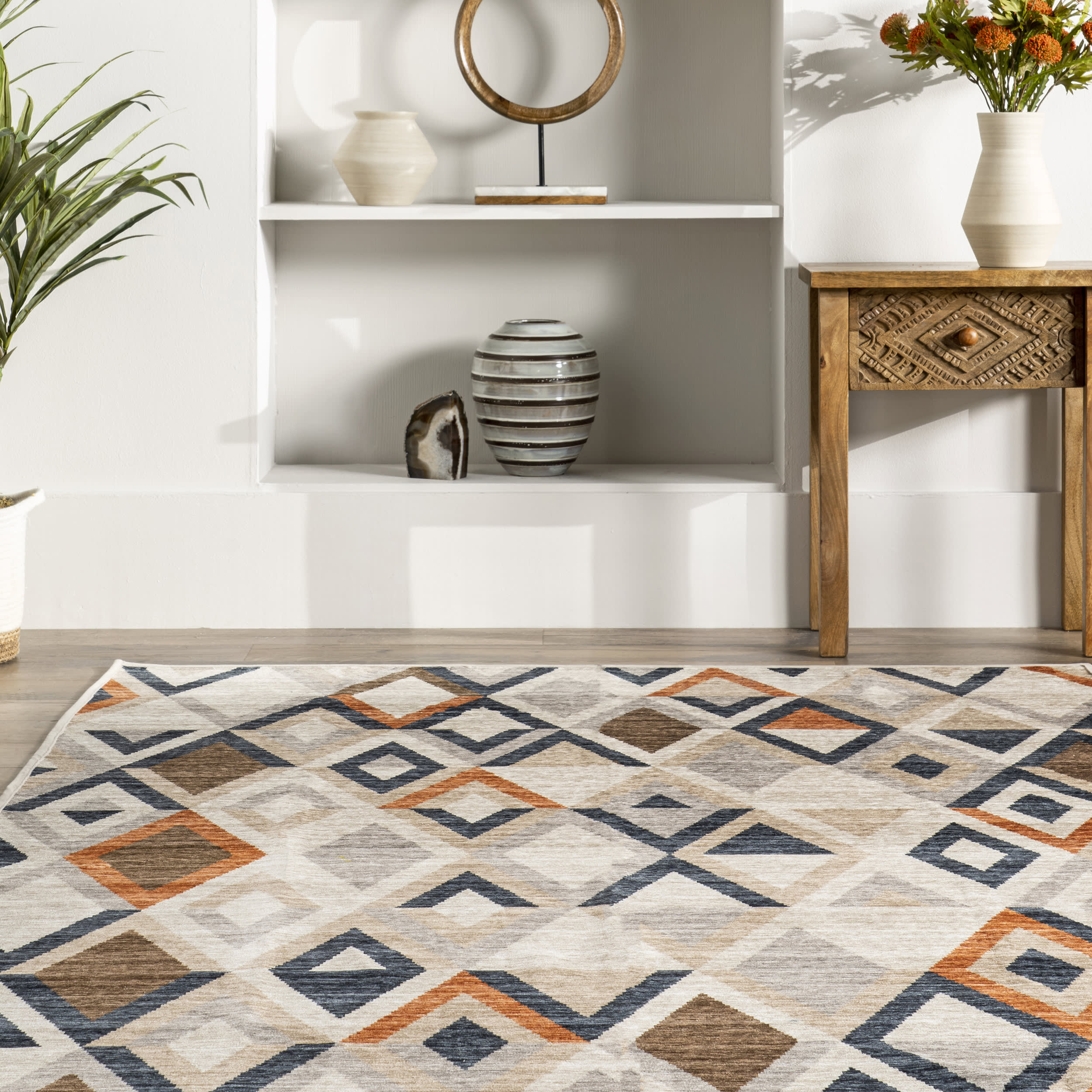 Jeanette Washable Tiled Rug | Ivory - Image 4
