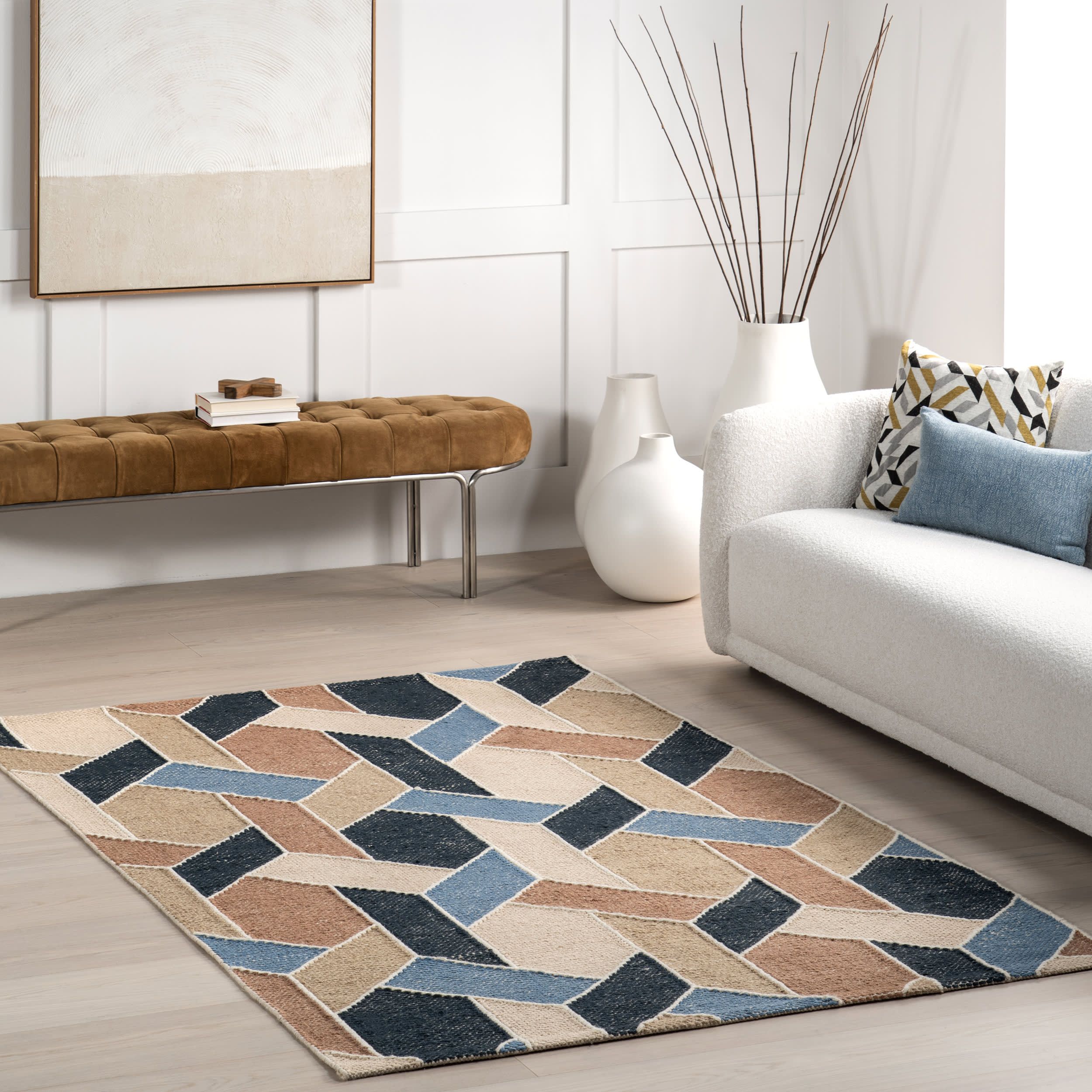 Jena Abstract Mid-century Modern Rug | Blue - Image 2