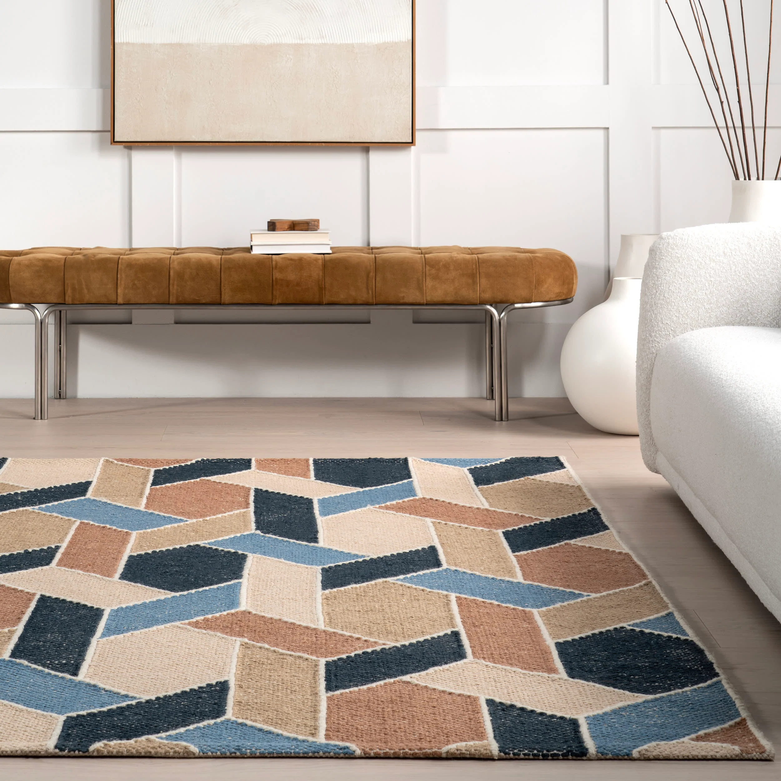 Jena Abstract Mid-century Modern Rug | Blue - Image 4
