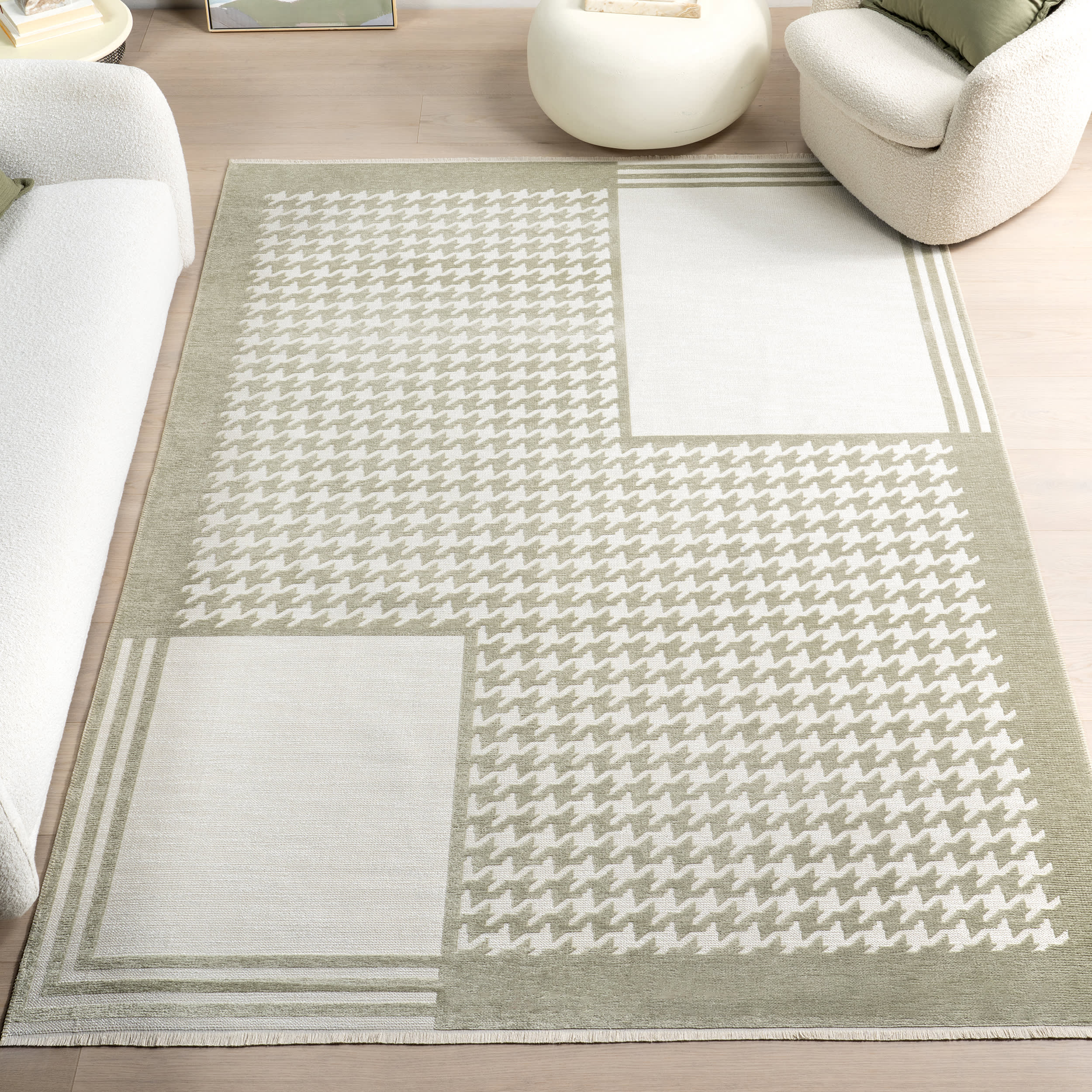 Jennie Geometric Fringed Reversible Washable Rug | Green - Image 10