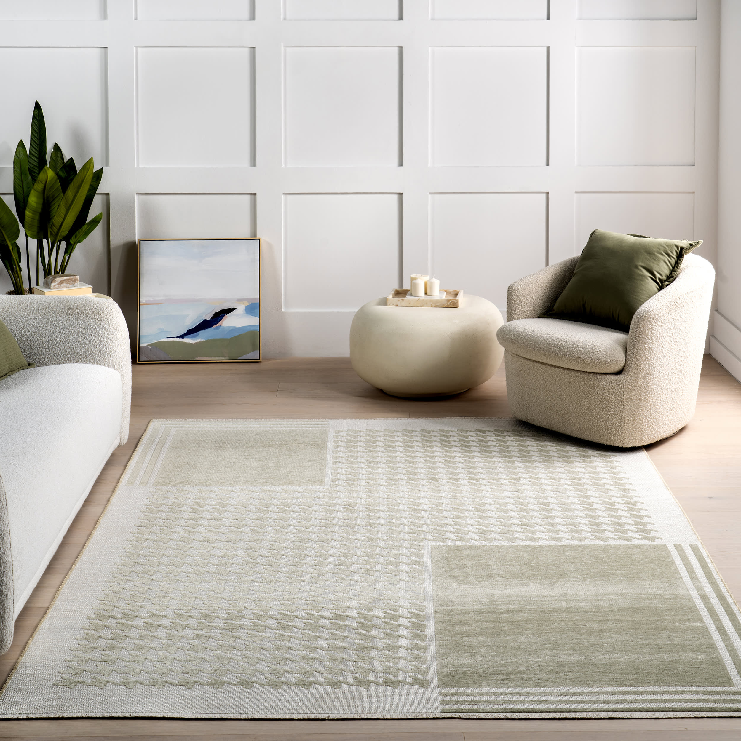Jennie Geometric Fringed Reversible Washable Rug | Green - Image 6