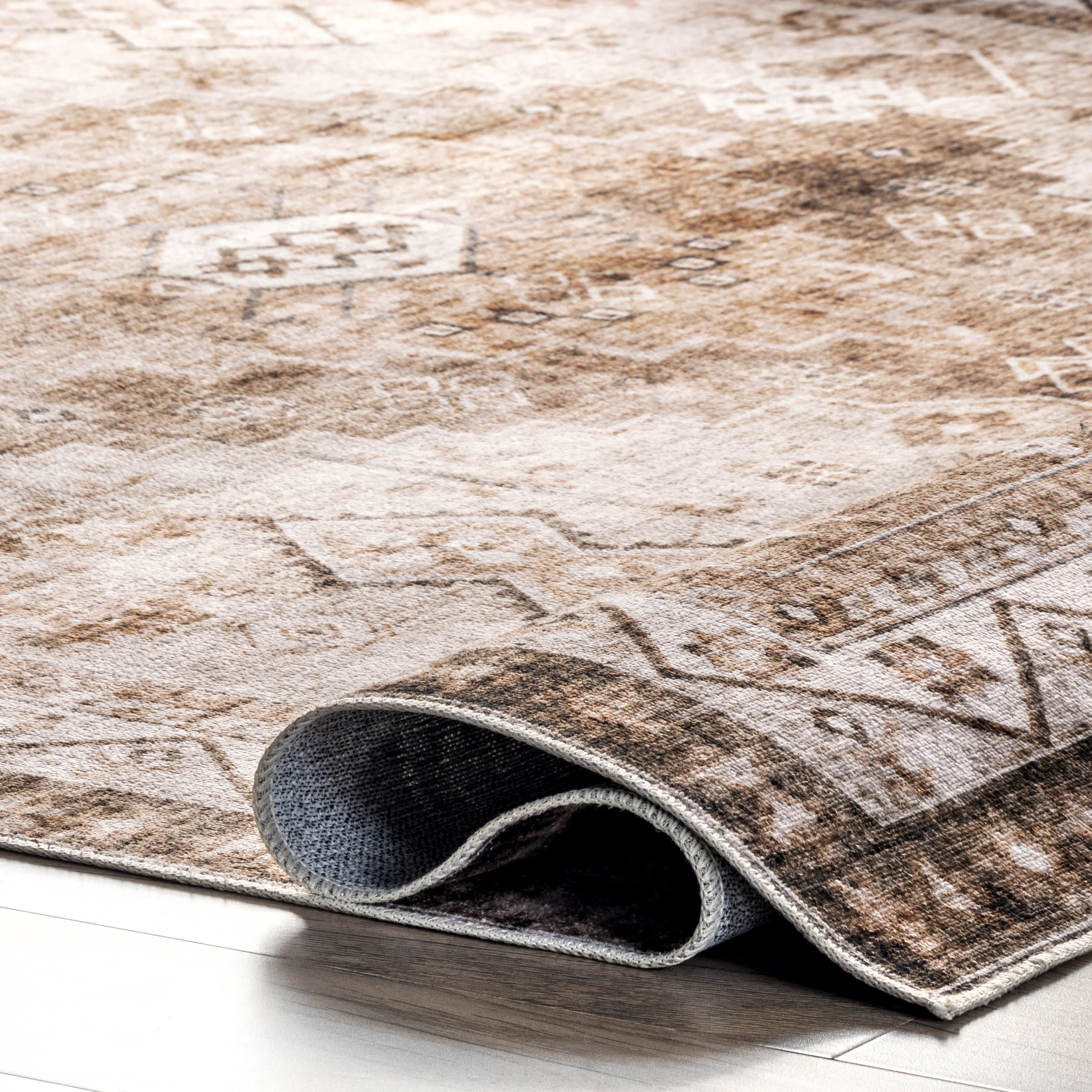 Jessamine Spill Proof Washable Geometric Rug | Beige - Image 8