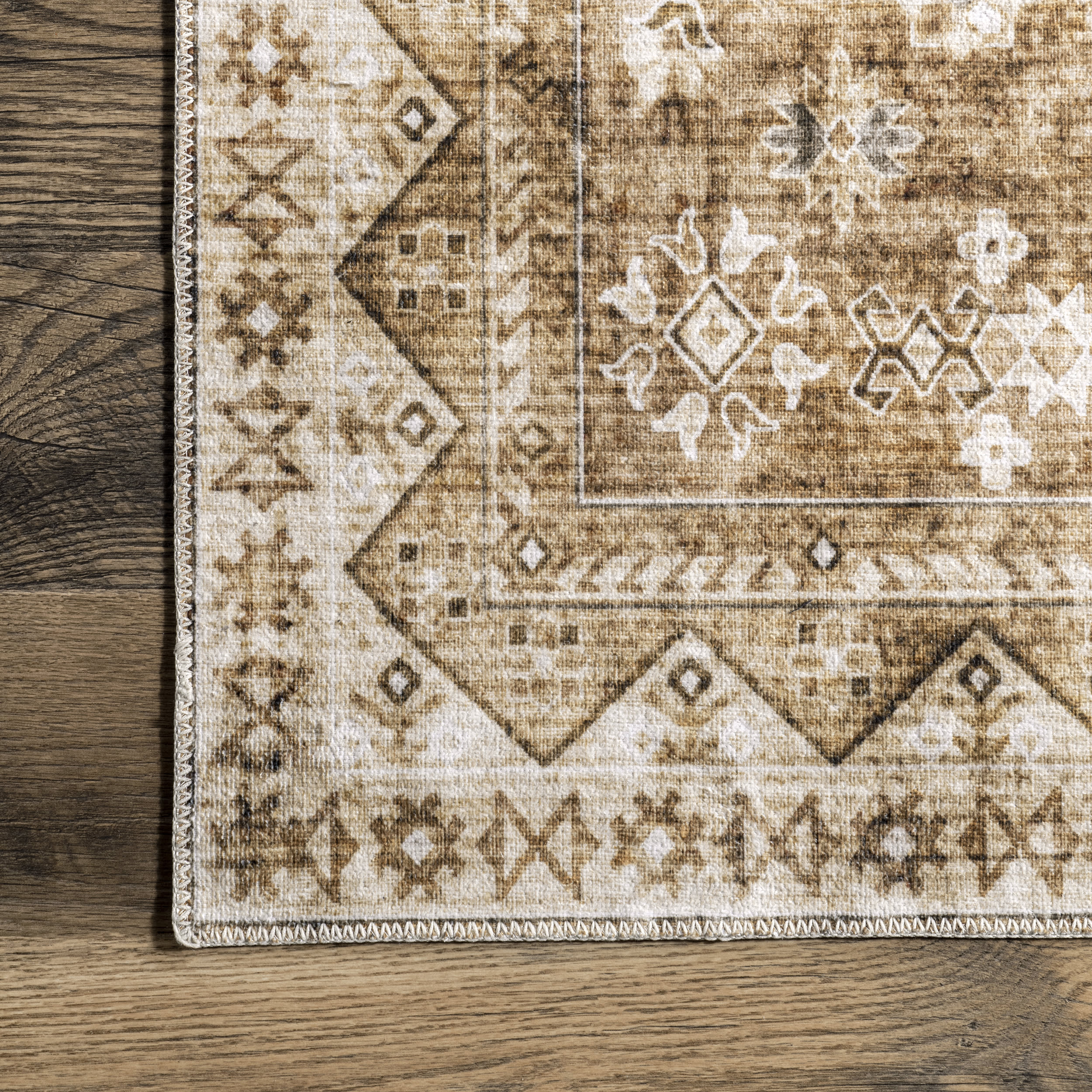 Jessamine Spill Proof Washable Geometric Rug | Tan - Image 3
