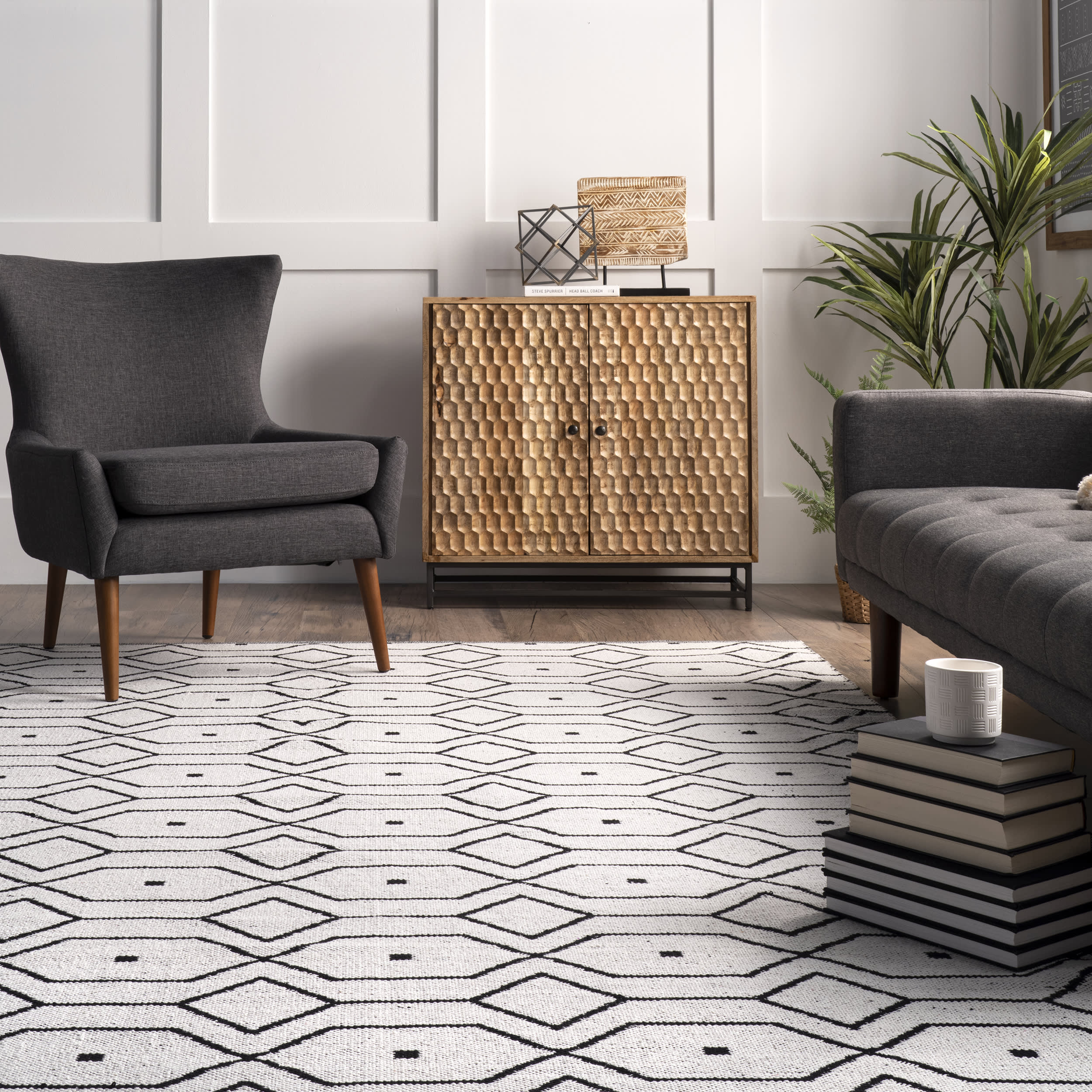 Jessica Reversible Cotton Trellis Rug | Ivory - Image 4