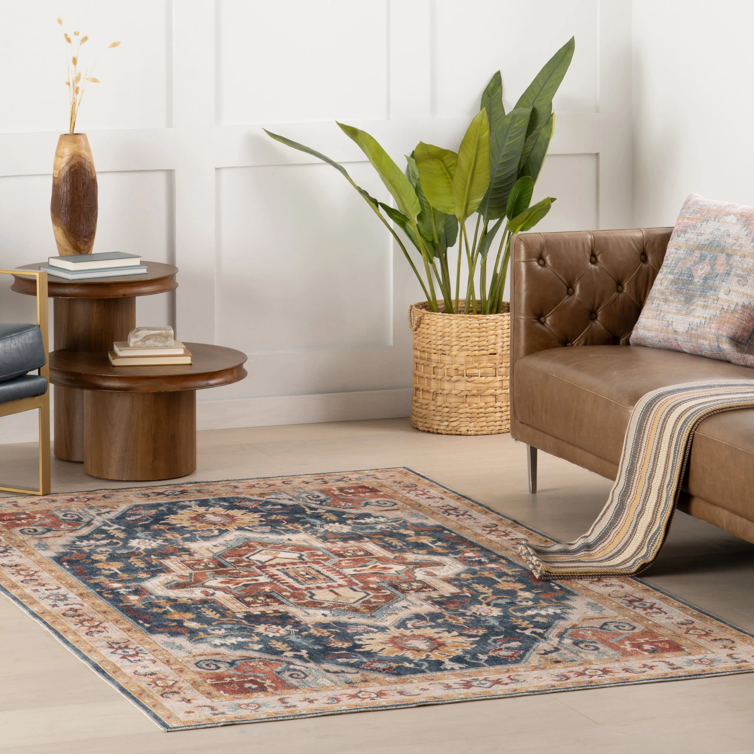 Jewel Medallion Spill Proof Washable Rug | Dark Blue - Image 2