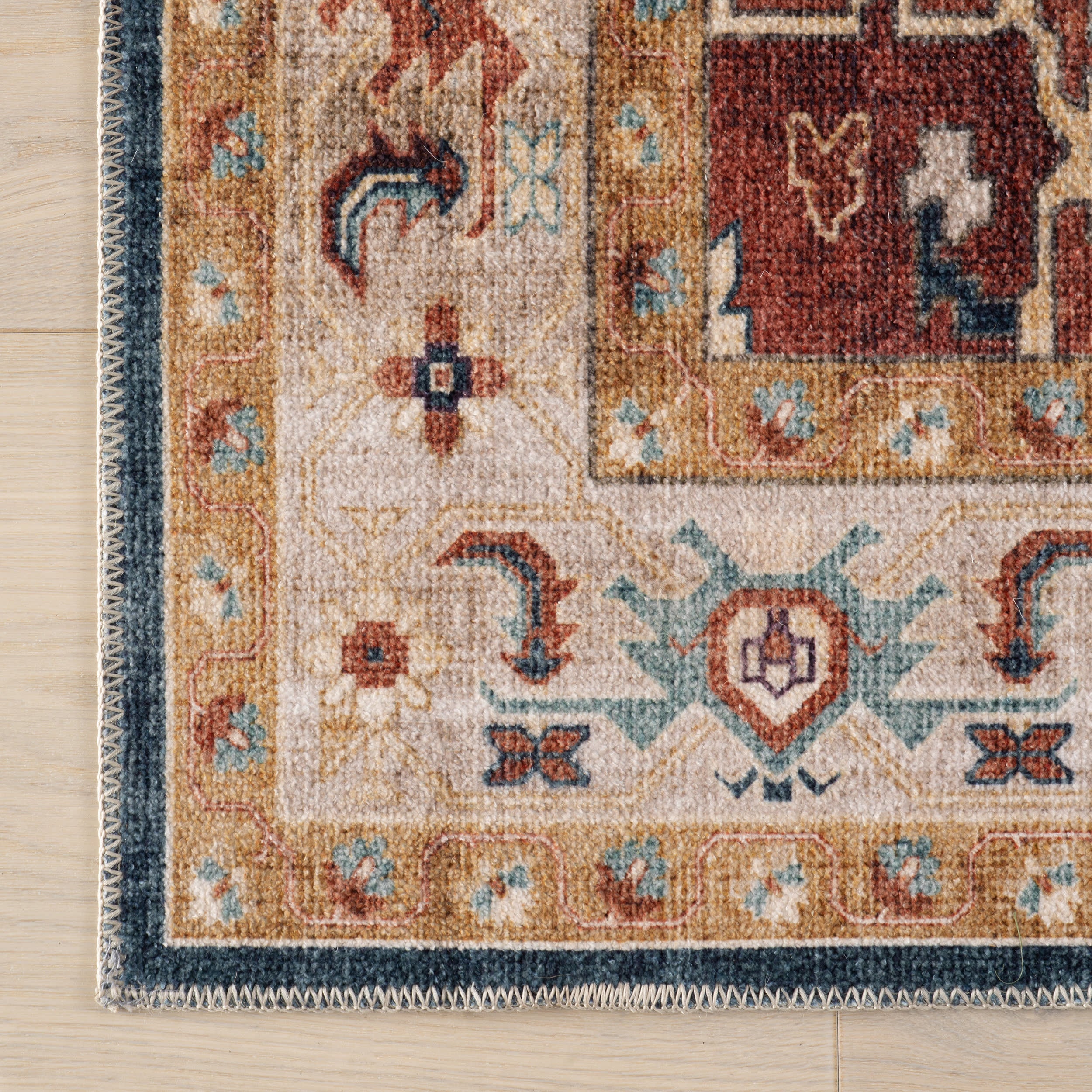 Jewel Medallion Spill Proof Washable Rug | Dark Blue - Image 4