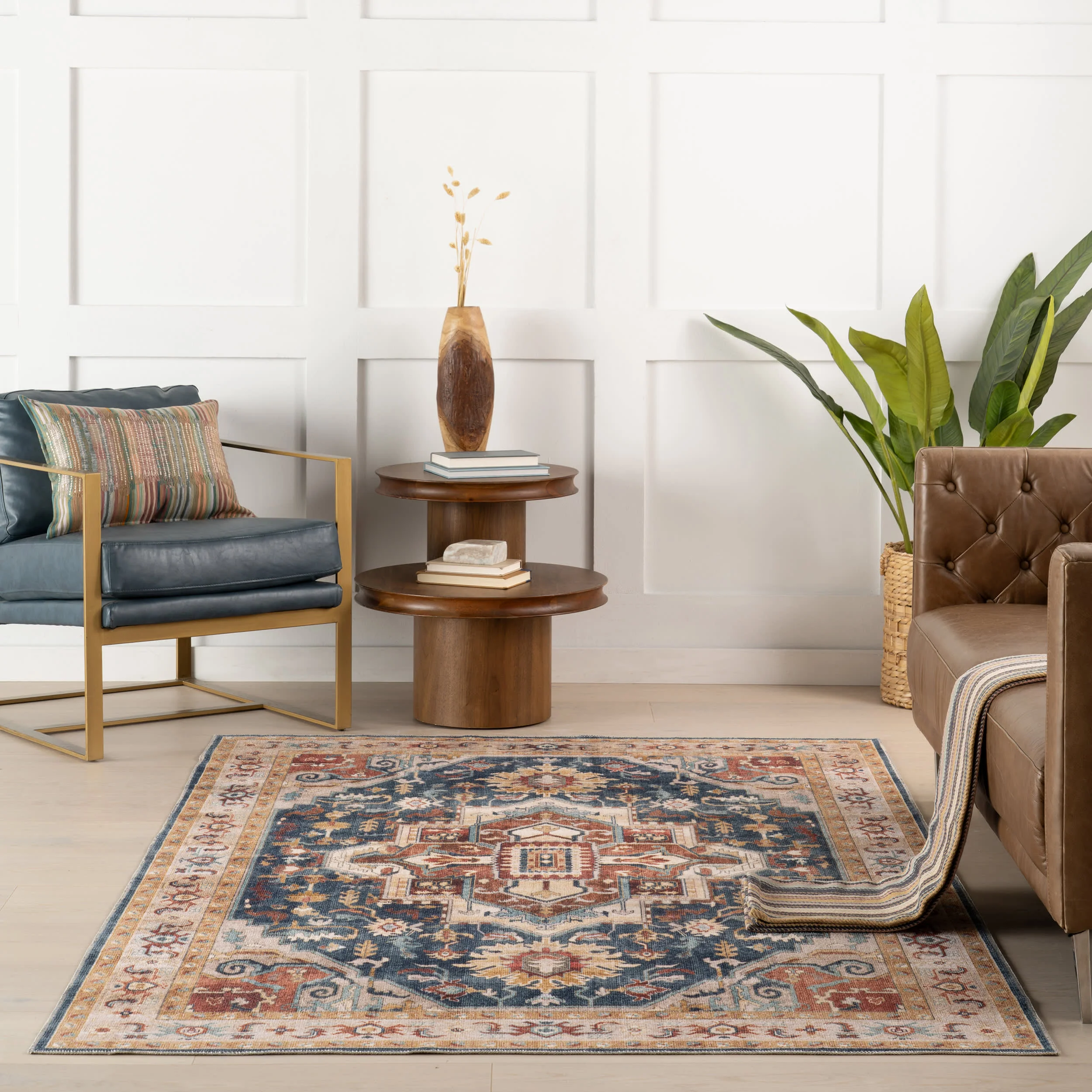 Jewel Medallion Spill Proof Washable Rug | Dark Blue - Image 5