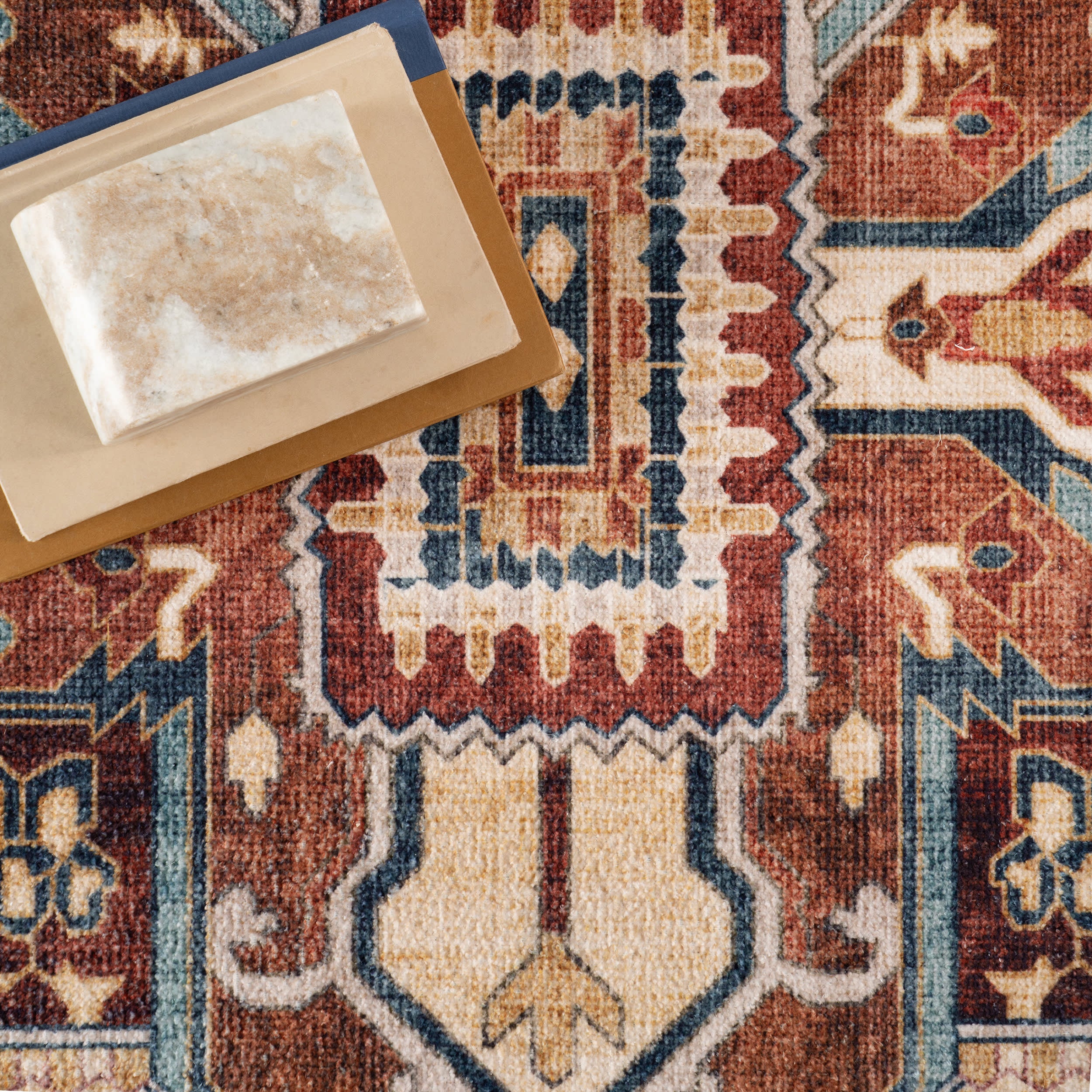 Jewel Medallion Spill Proof Washable Rug | Dark Blue - Image 8