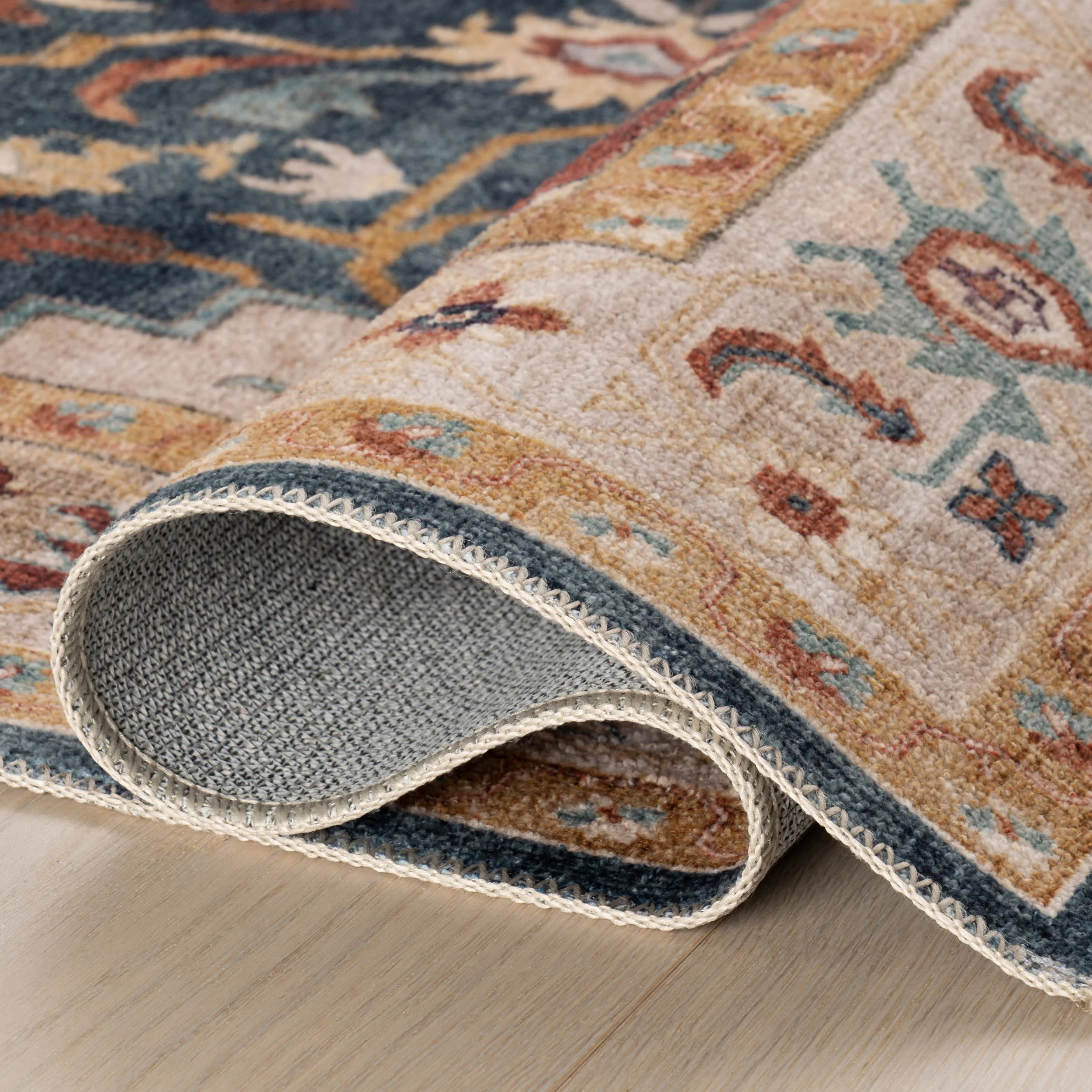 Jewel Medallion Spill Proof Washable Rug | Dark Blue - Image 9