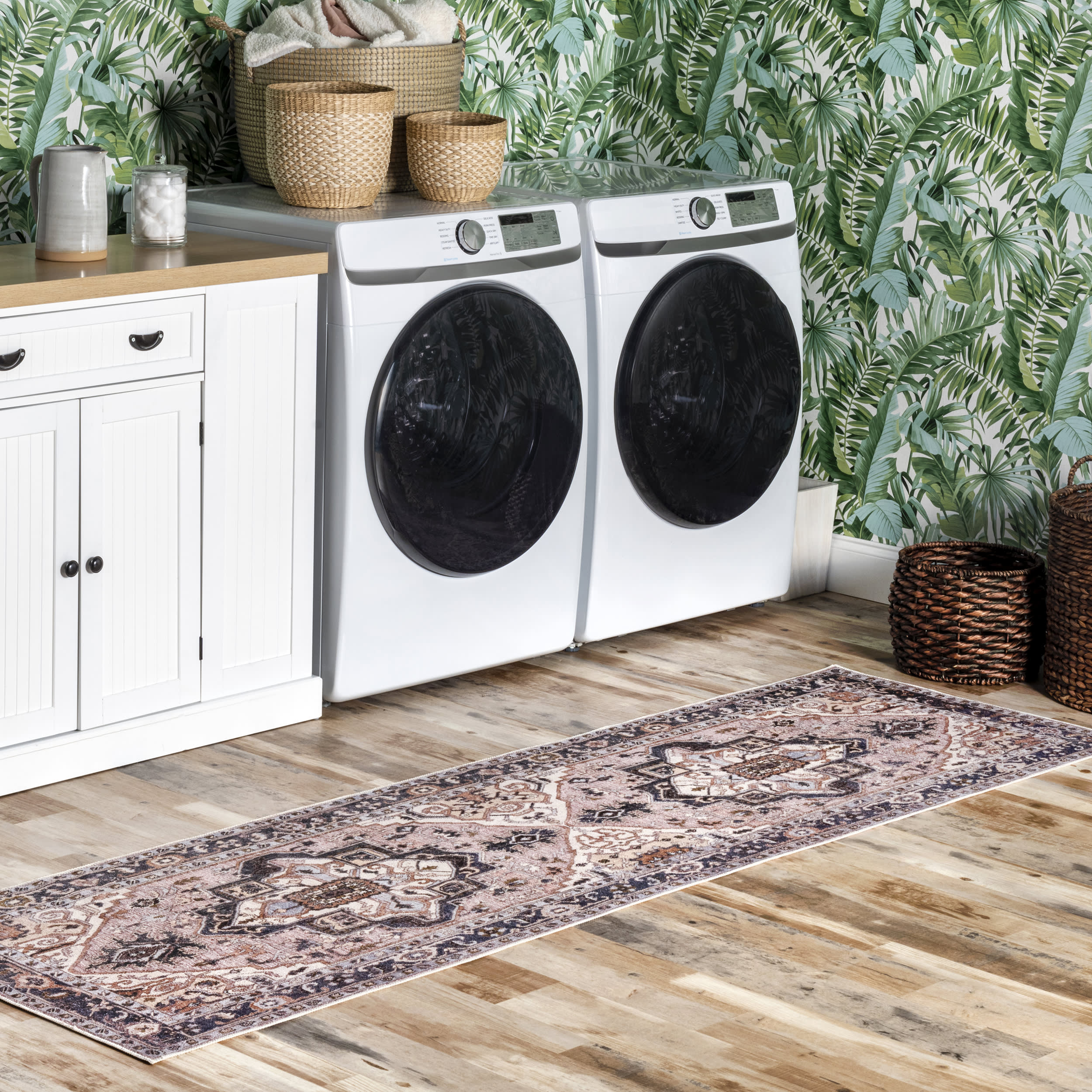 Jewel Medallion Washable Rug | Light Pink - Image 2
