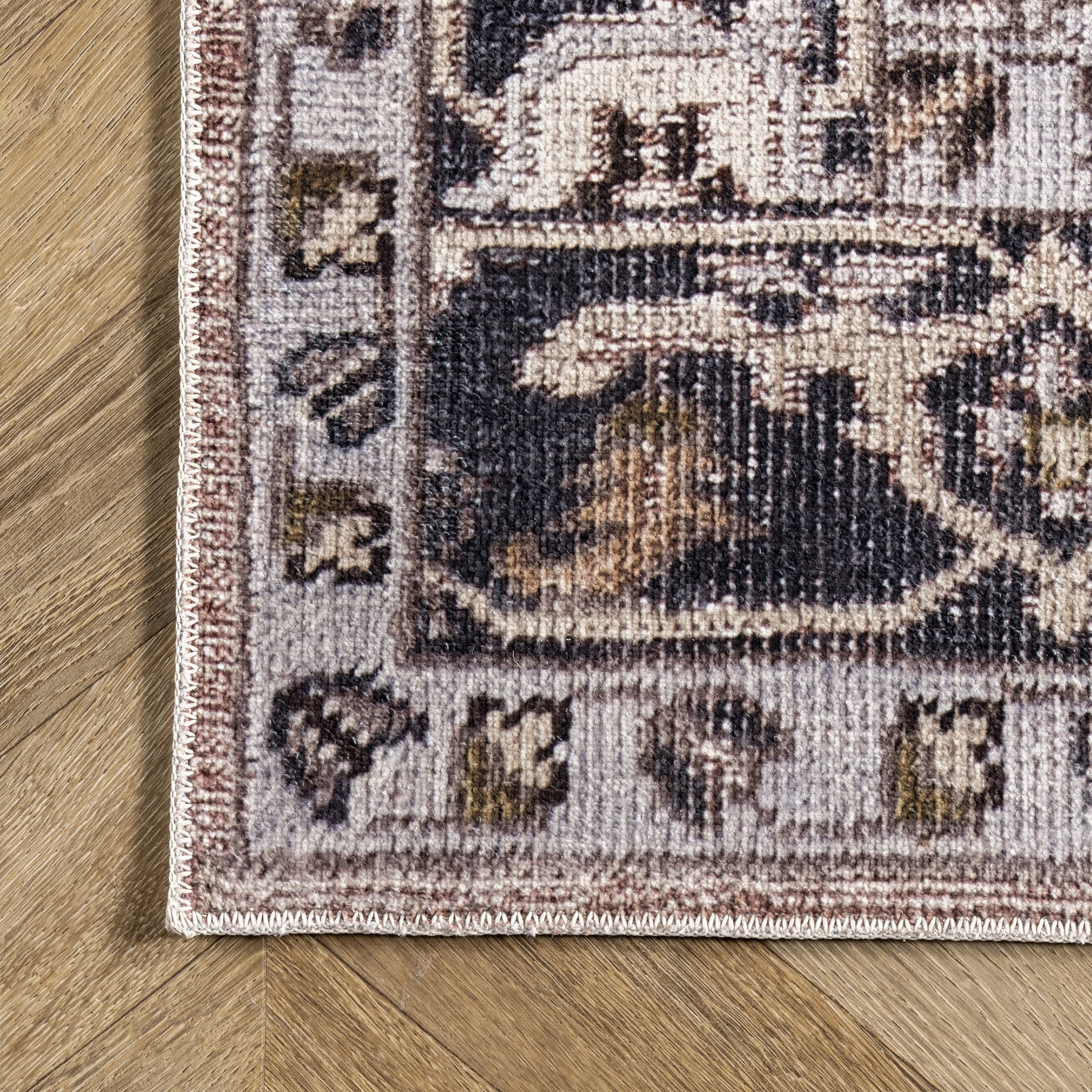 Jewel Medallion Washable Rug | Light Pink - Image 3