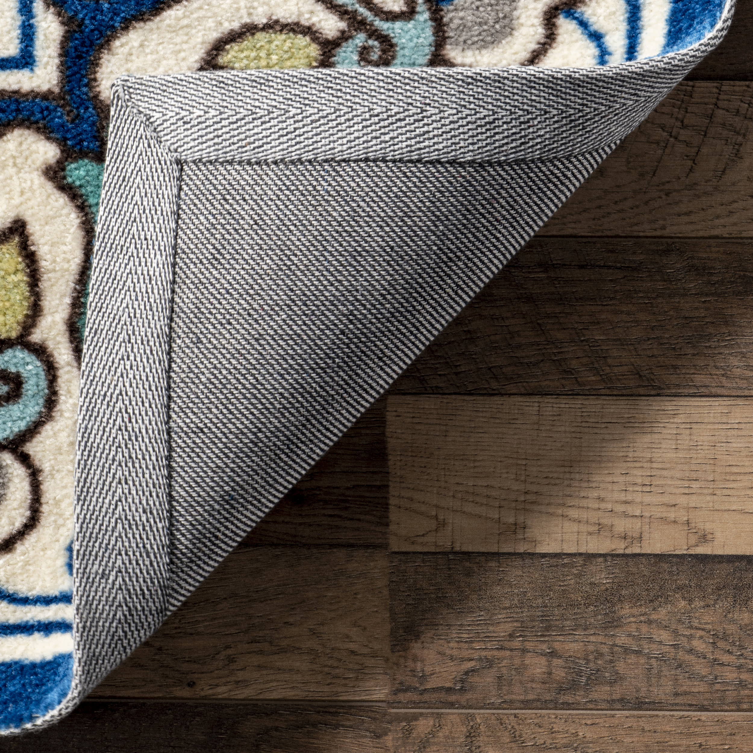Jewel Tone Floral Printed Rug | Blue - Image 6