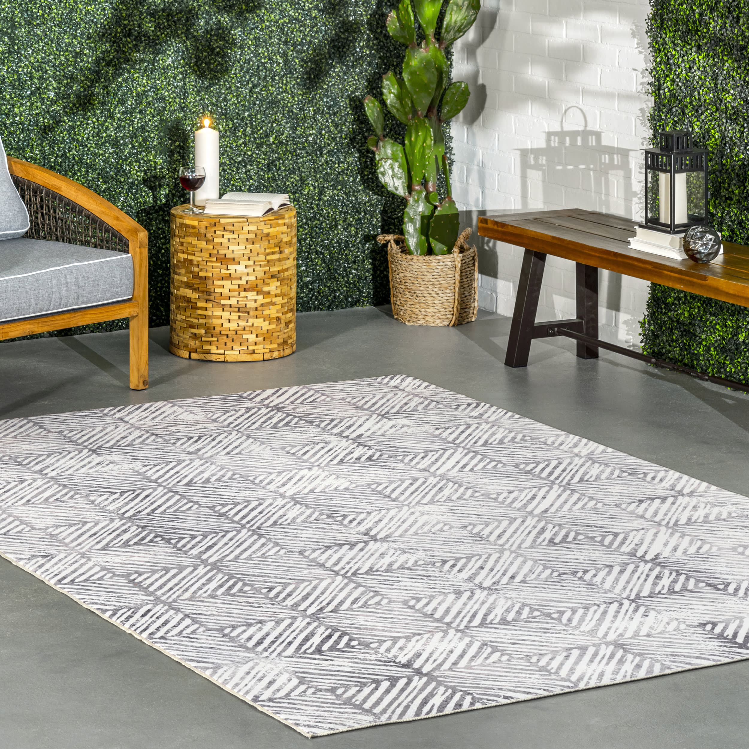 Johanna Tiled Washable Indoor/Outdoor Rug | Grey - Image 2