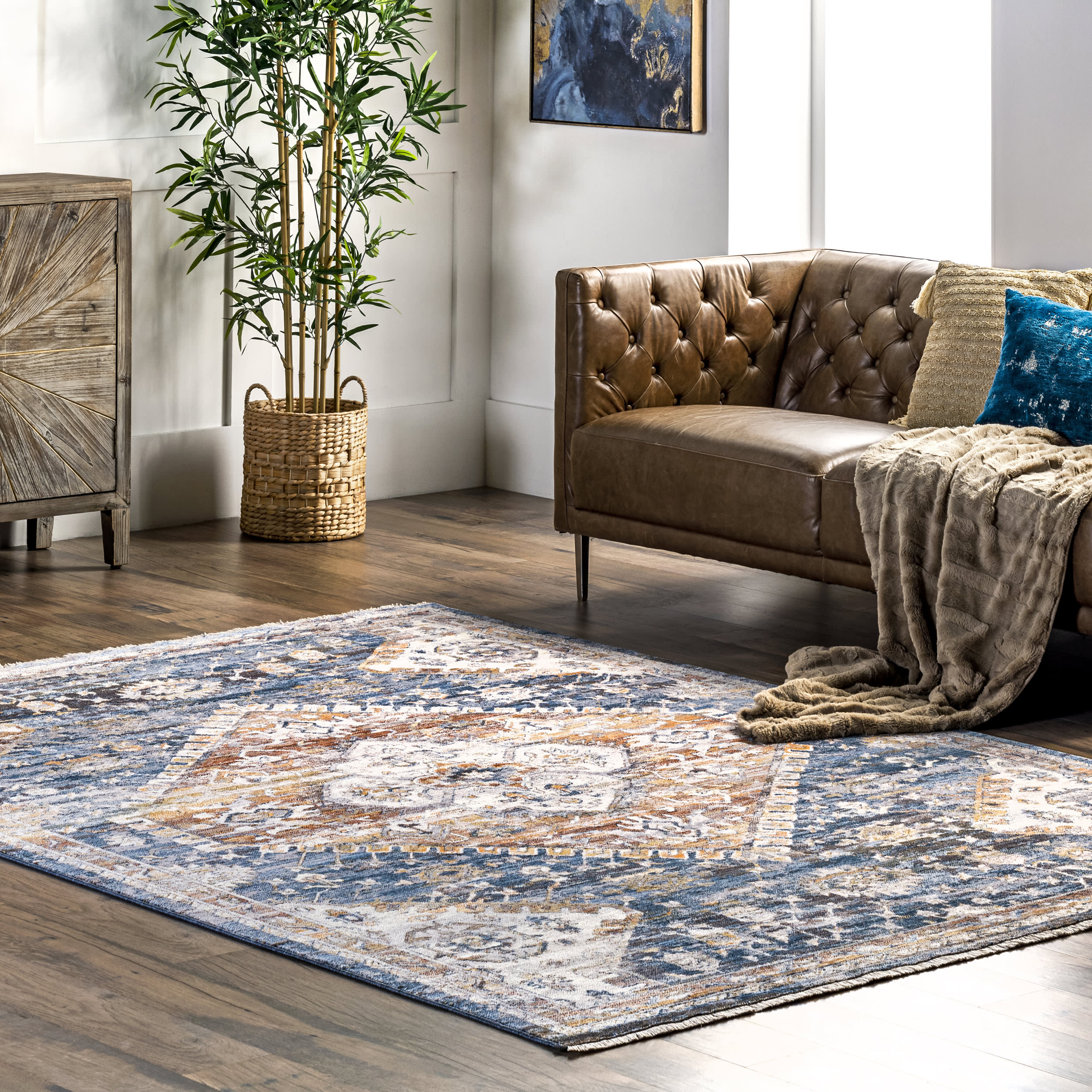 Joline Faded Medallion Rug | Blue - Image 2