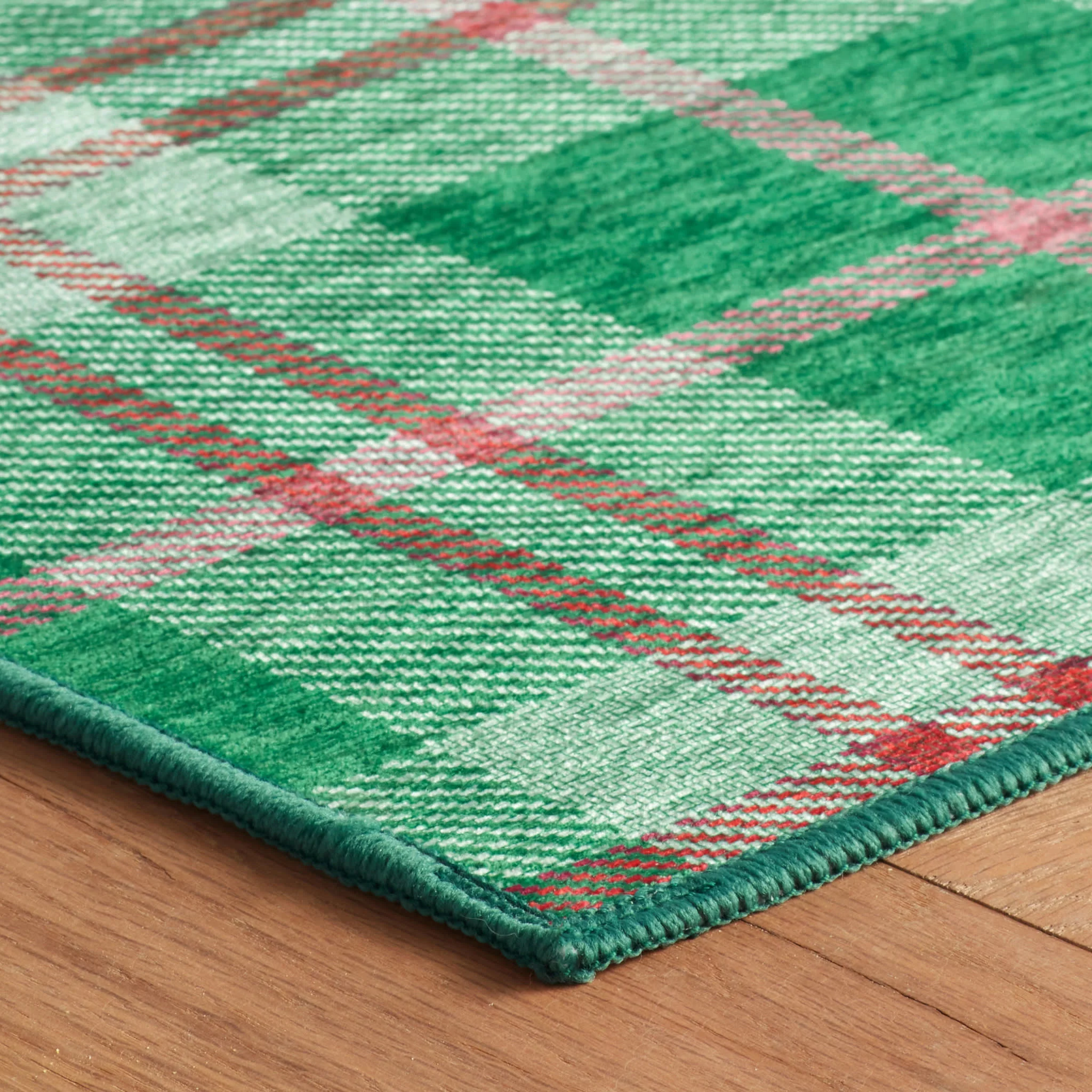 Jolly Plaid Machine Washable Rug | Green - Image 8