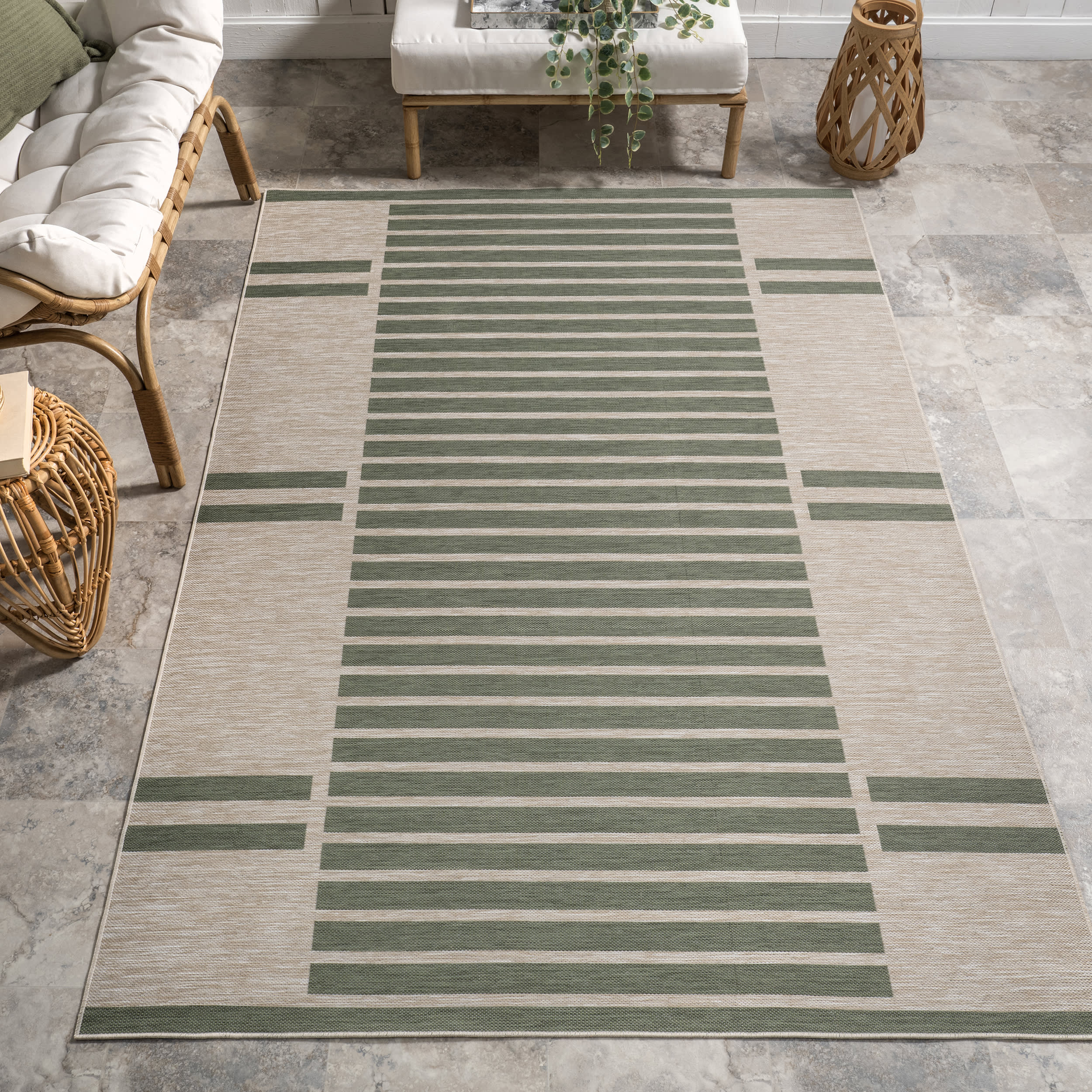 Jordan Blocked Stripes Indoor/Outdoor Rug | Green - Image 2