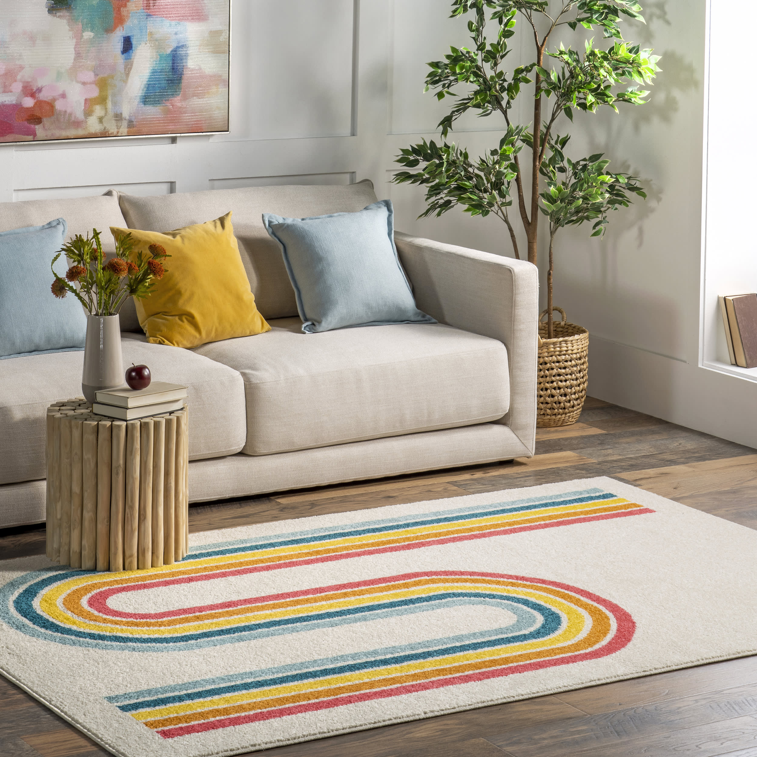Jordana Kids Rainbow Stripe Rug | Multicolor - Image 2