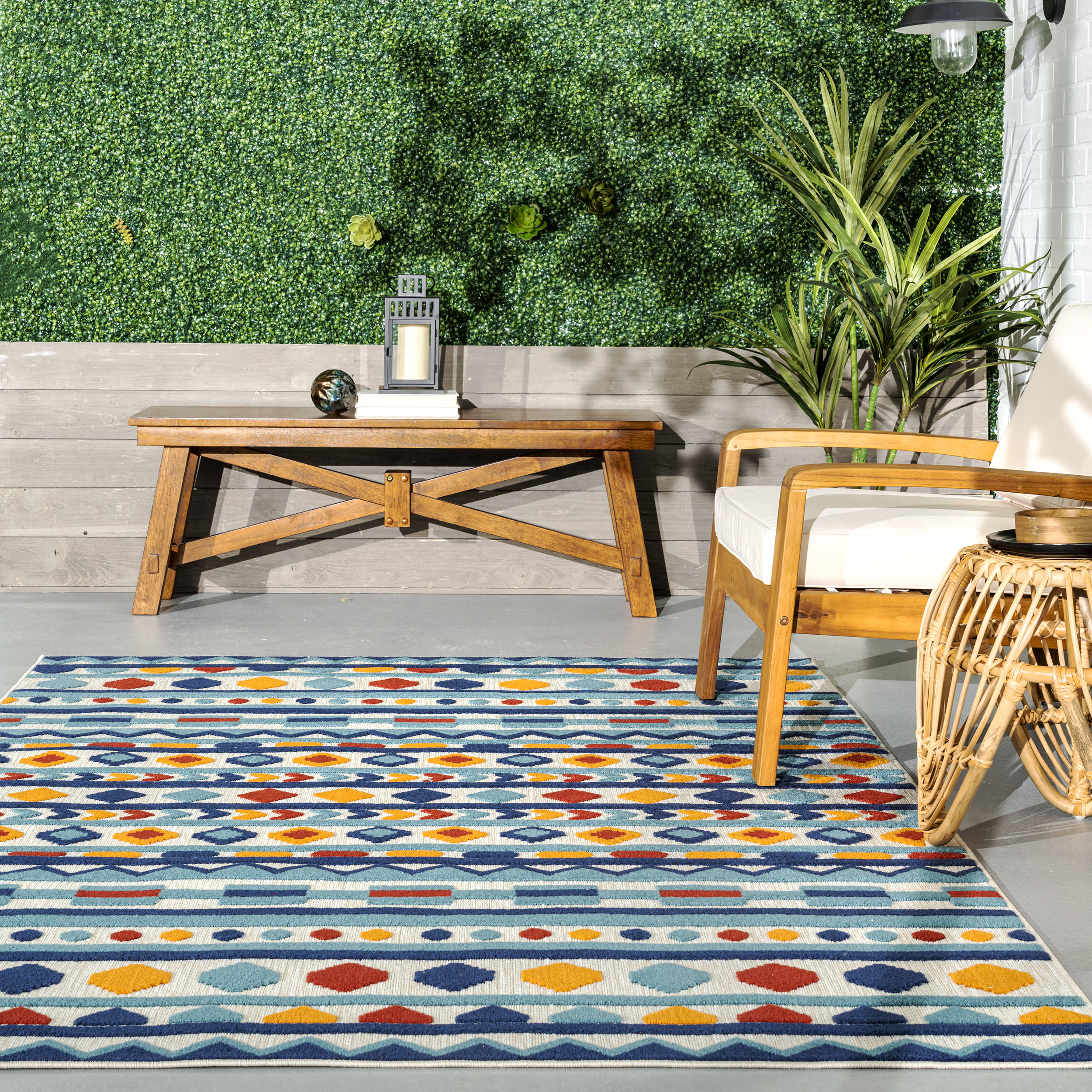 Jovani Geometric Indoor/Outdoor Rug | Blue - Image 4