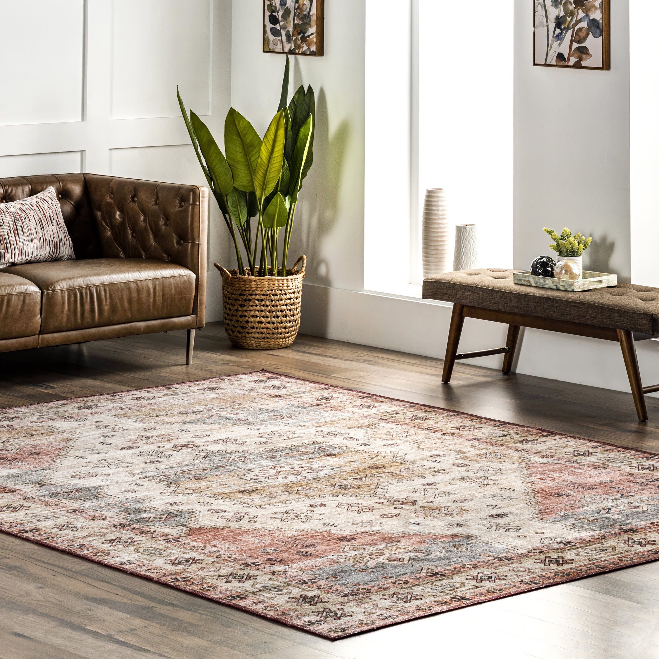 Joyce Medallion Washable Rug | Multicolor - Image 2
