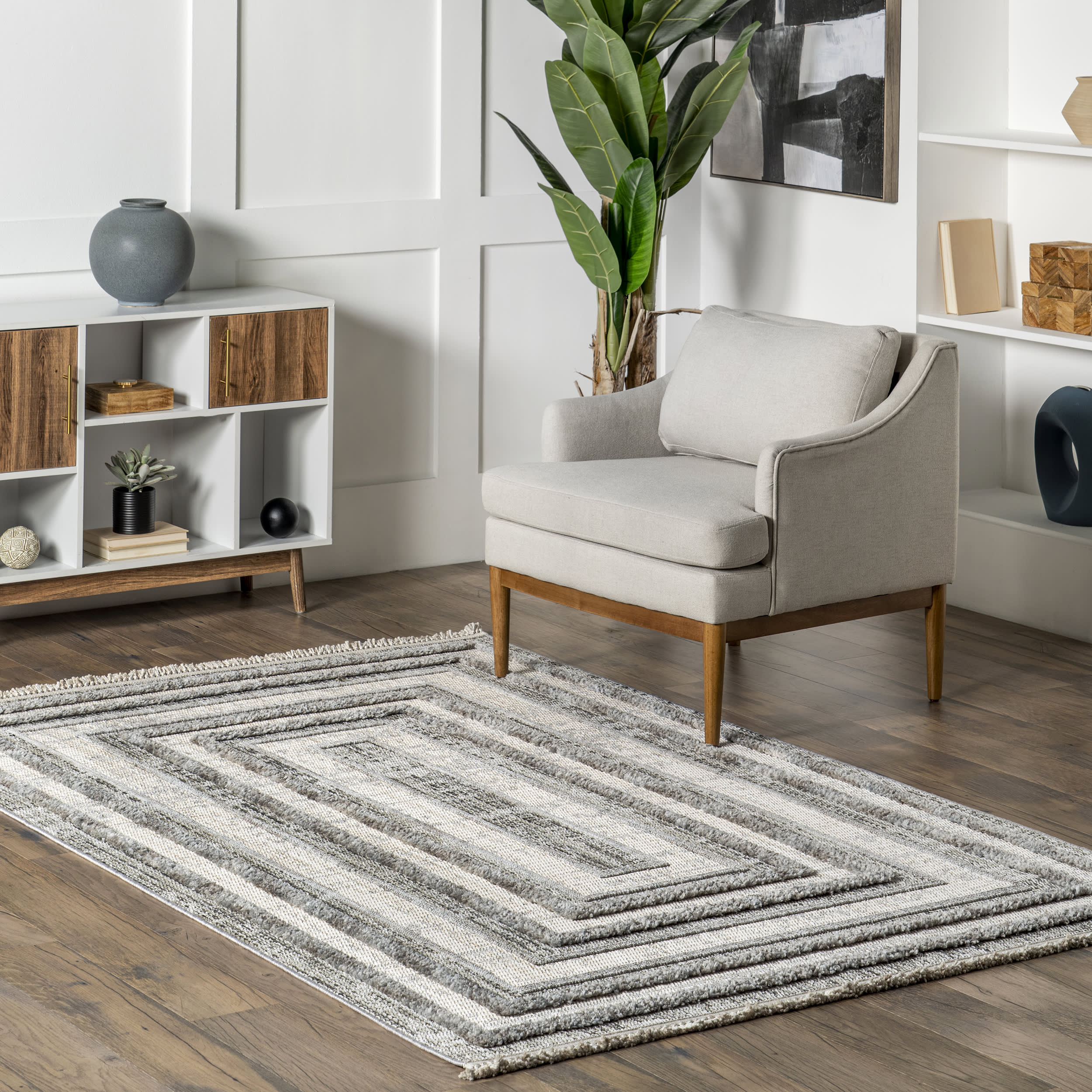 Judith Geometric Borders Rug | Grey - Image 2
