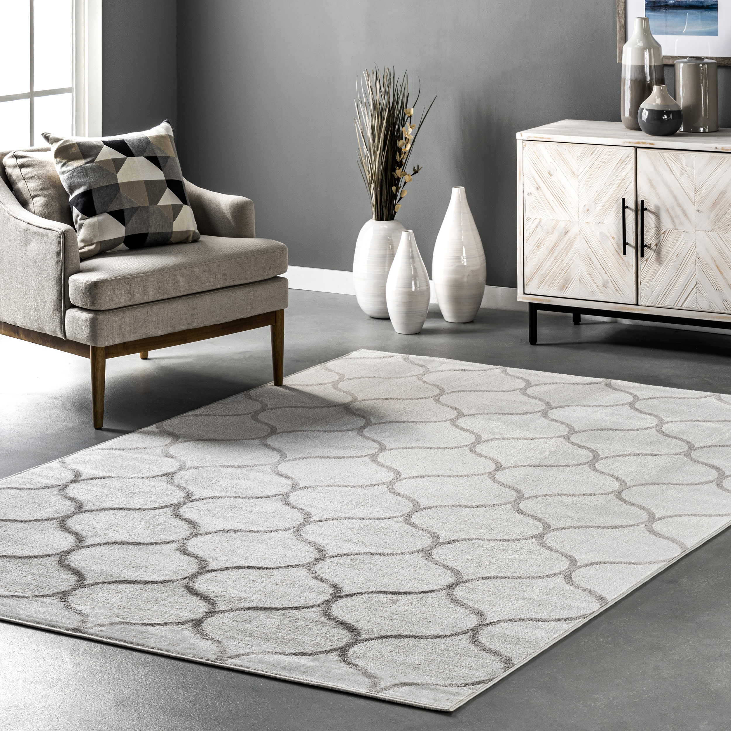 Judy Scalloped Trellis Rug | Beige - Image 2