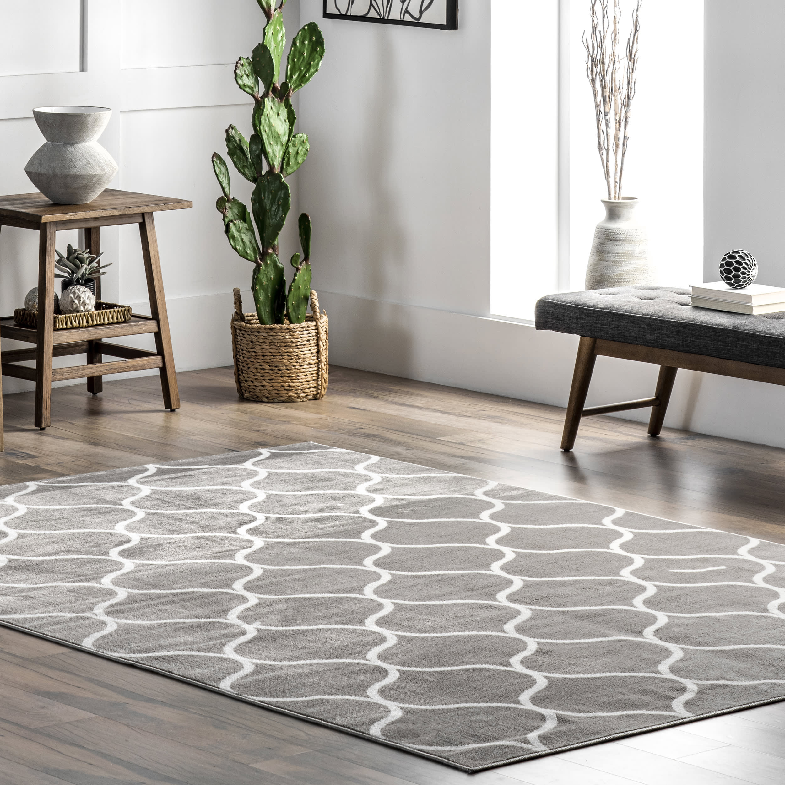 Judy Scalloped Trellis Rug | Grey - Image 2