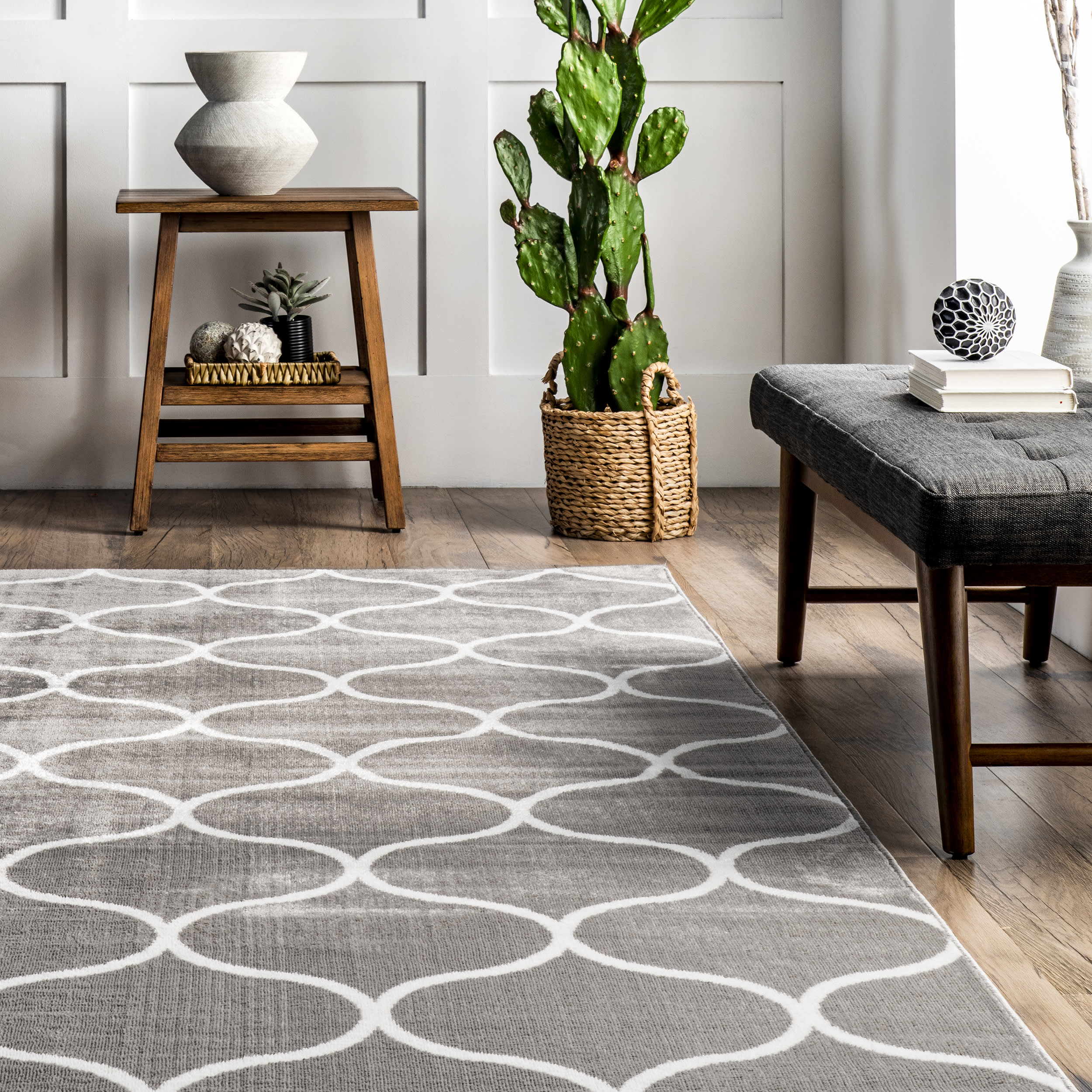 Judy Scalloped Trellis Rug | Grey - Image 4