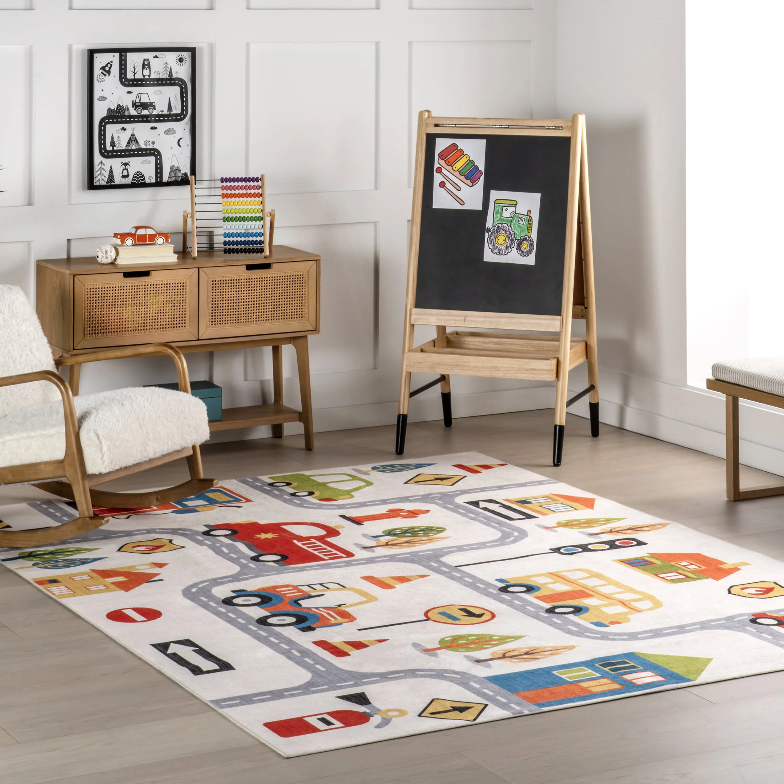 Jules Kids Spill Proof Washable Play Time Rug | White Multicolor - Image 2