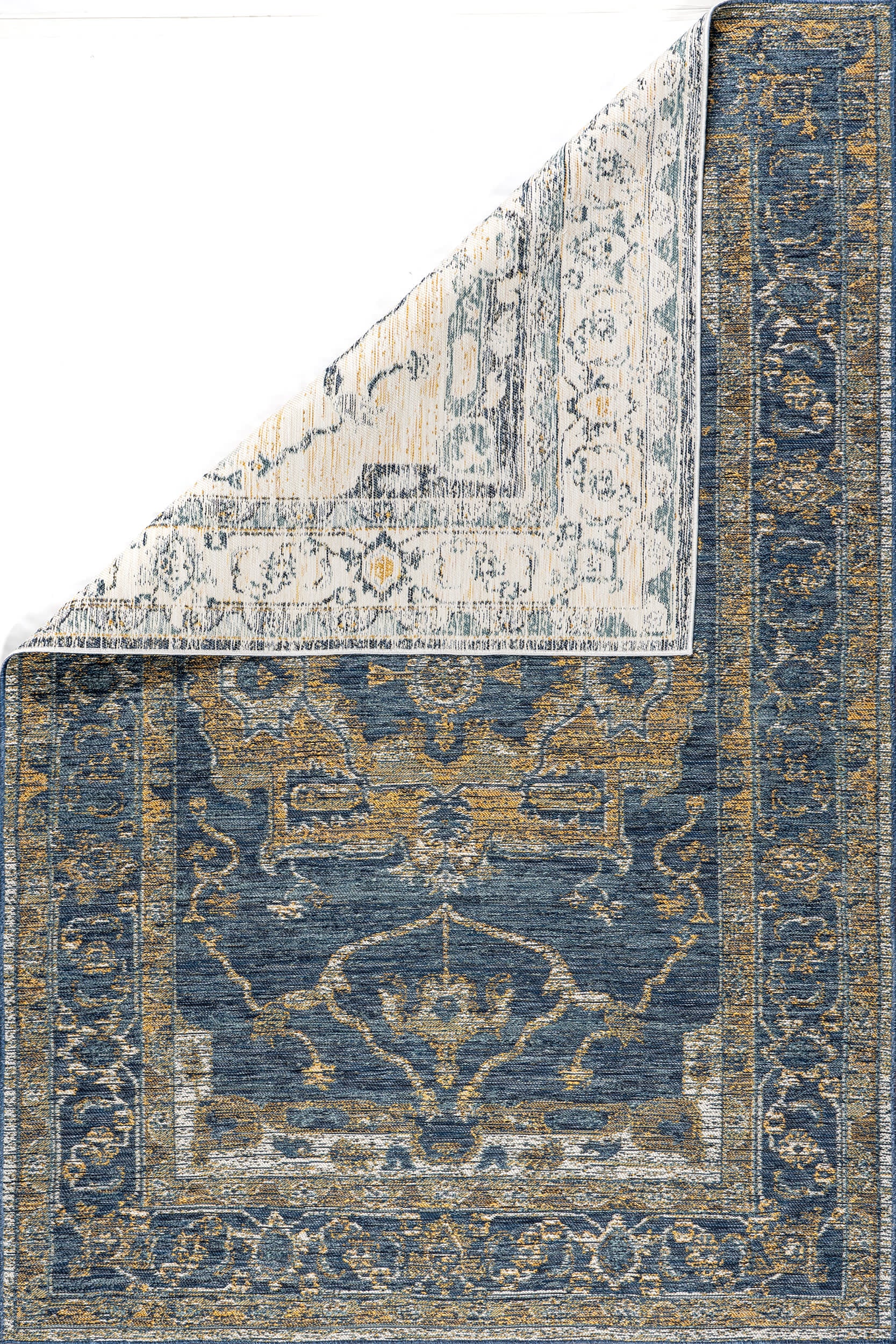 Juliana Medallion Reversible Indoor/Outdoor Rug | Cream & Blue - Image 5