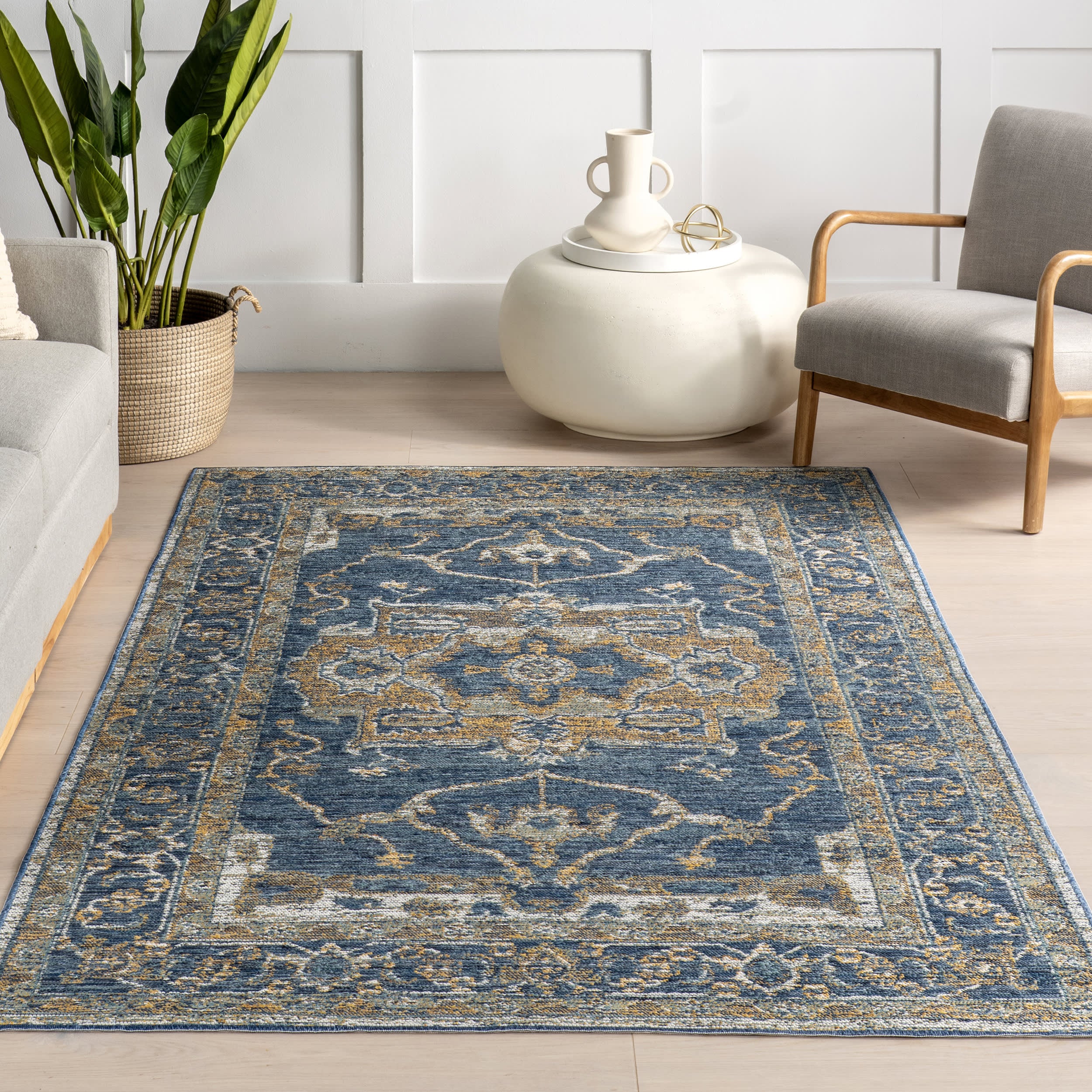 Juliana Medallion Reversible Indoor/Outdoor Rug | Cream & Blue - Image 6