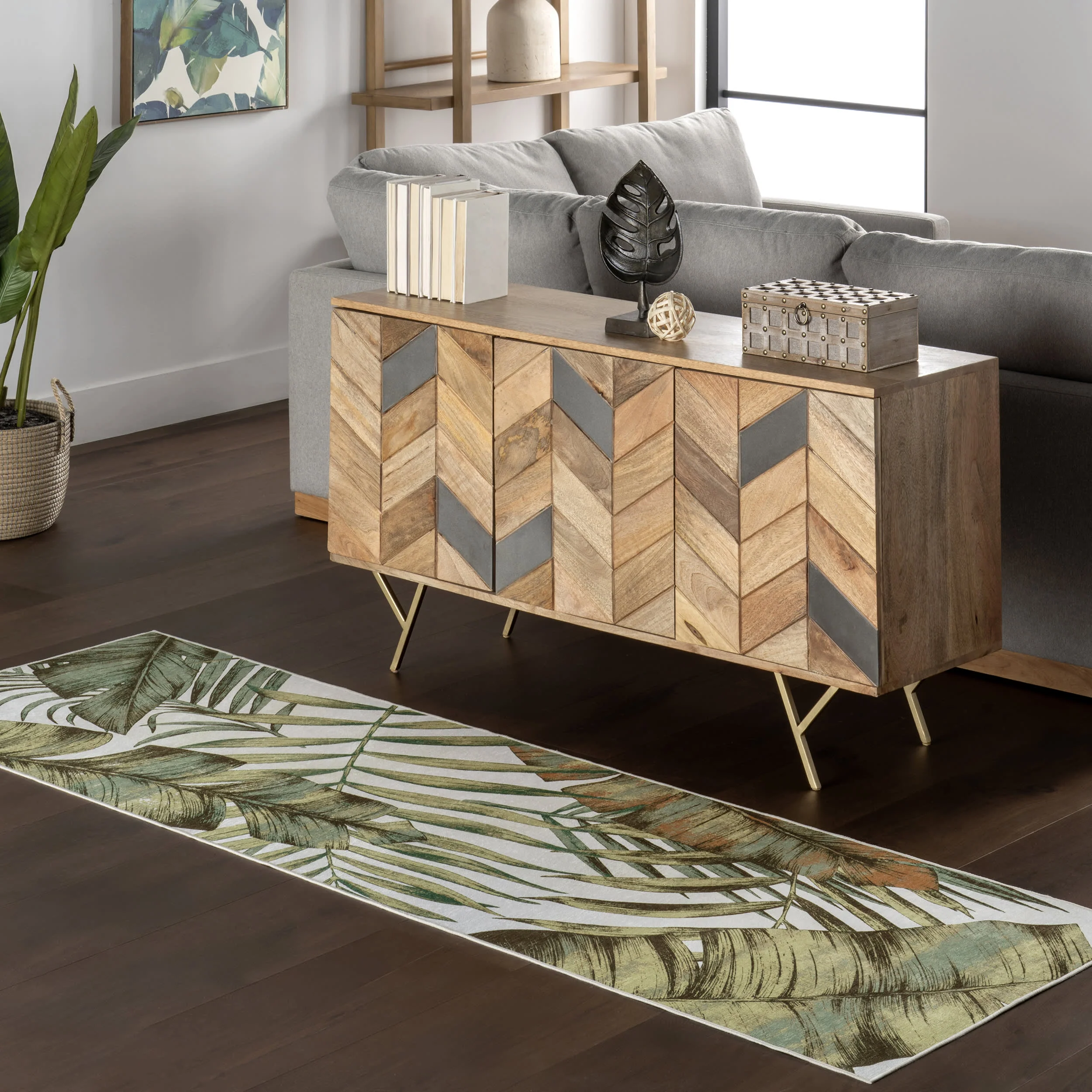 Jungle Spill Proof Washable Rug | Sage Green - Image 2