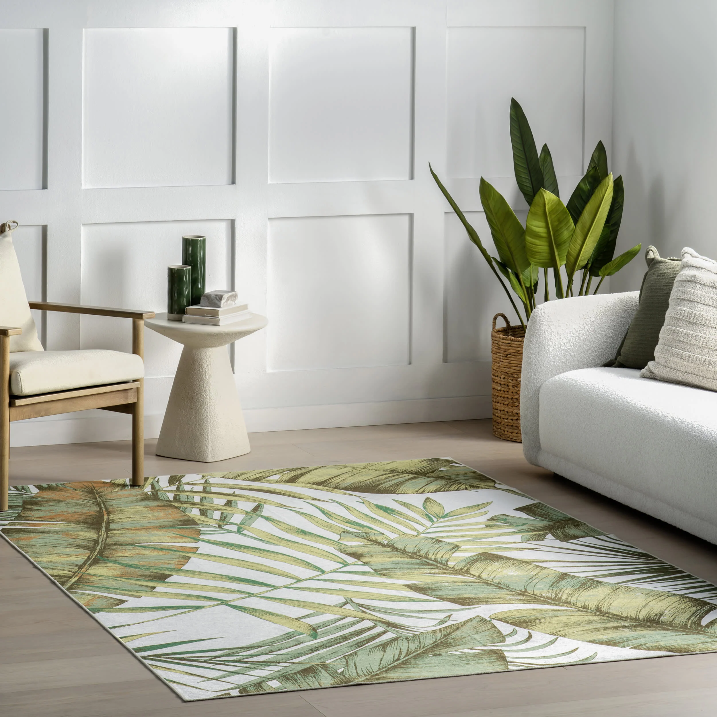 Jungle Spill Proof Washable Rug | Sage Green - Image 2