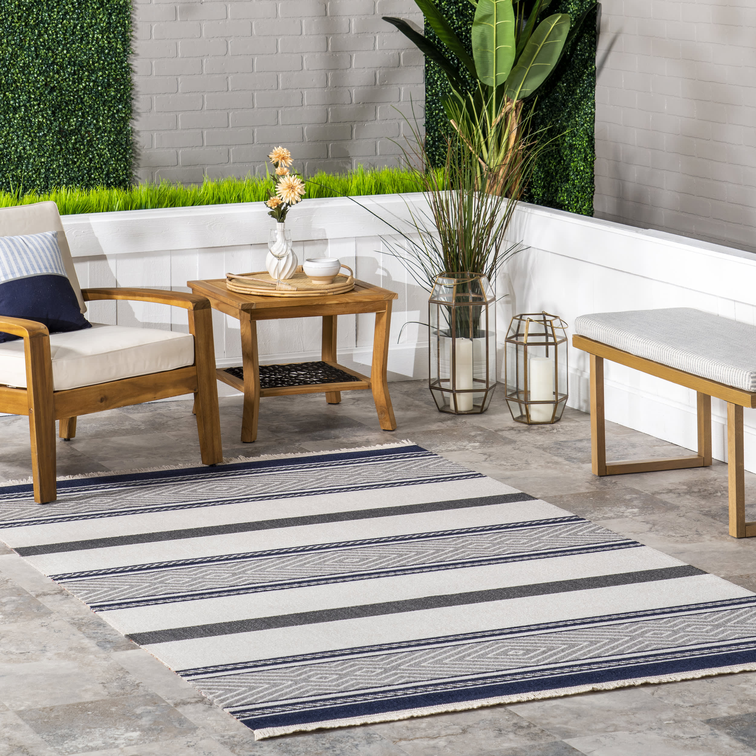 Junina Striped Indoor/Outdoor Rug | Blue Grey - Image 2