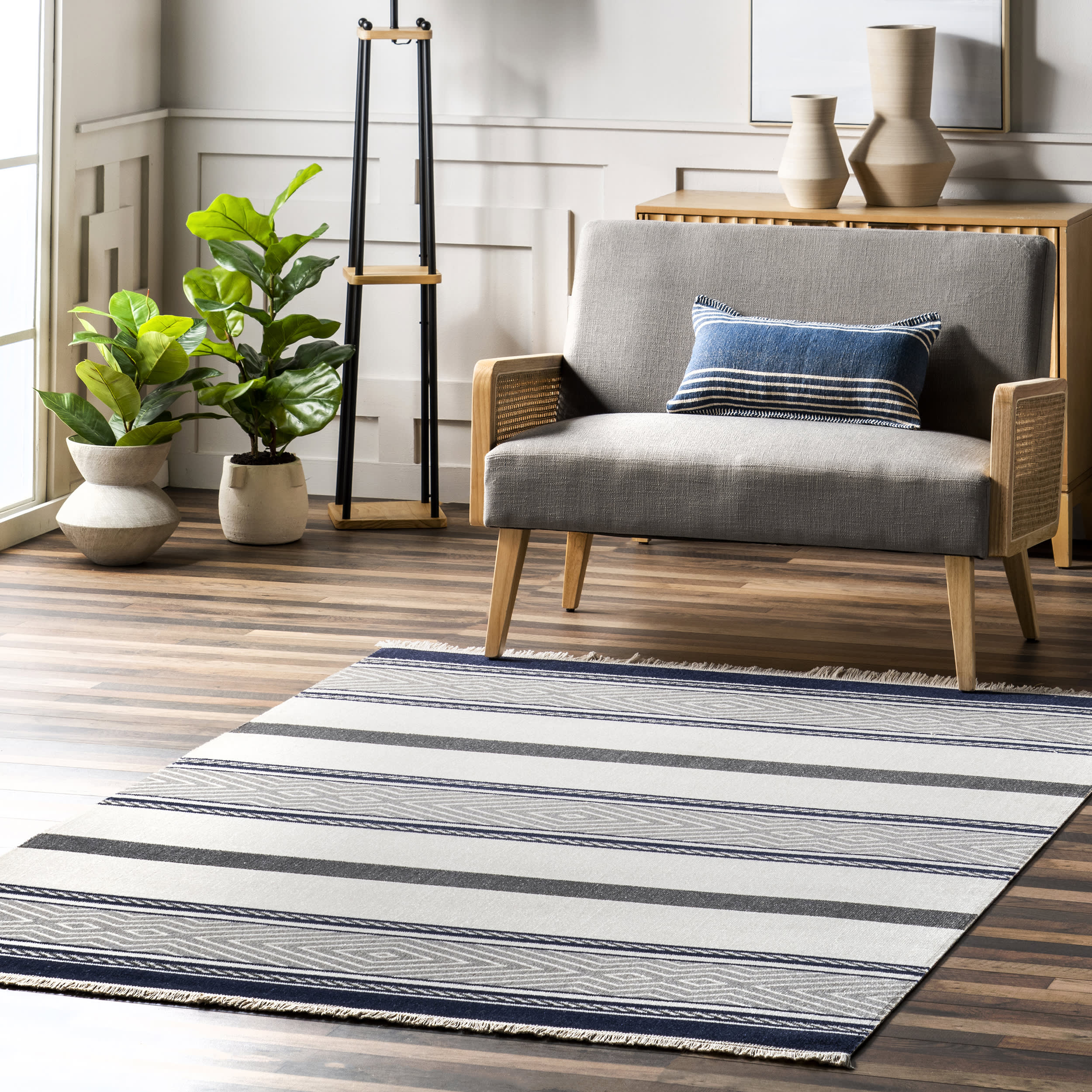 Junina Striped Indoor/Outdoor Rug | Blue Grey - Image 4