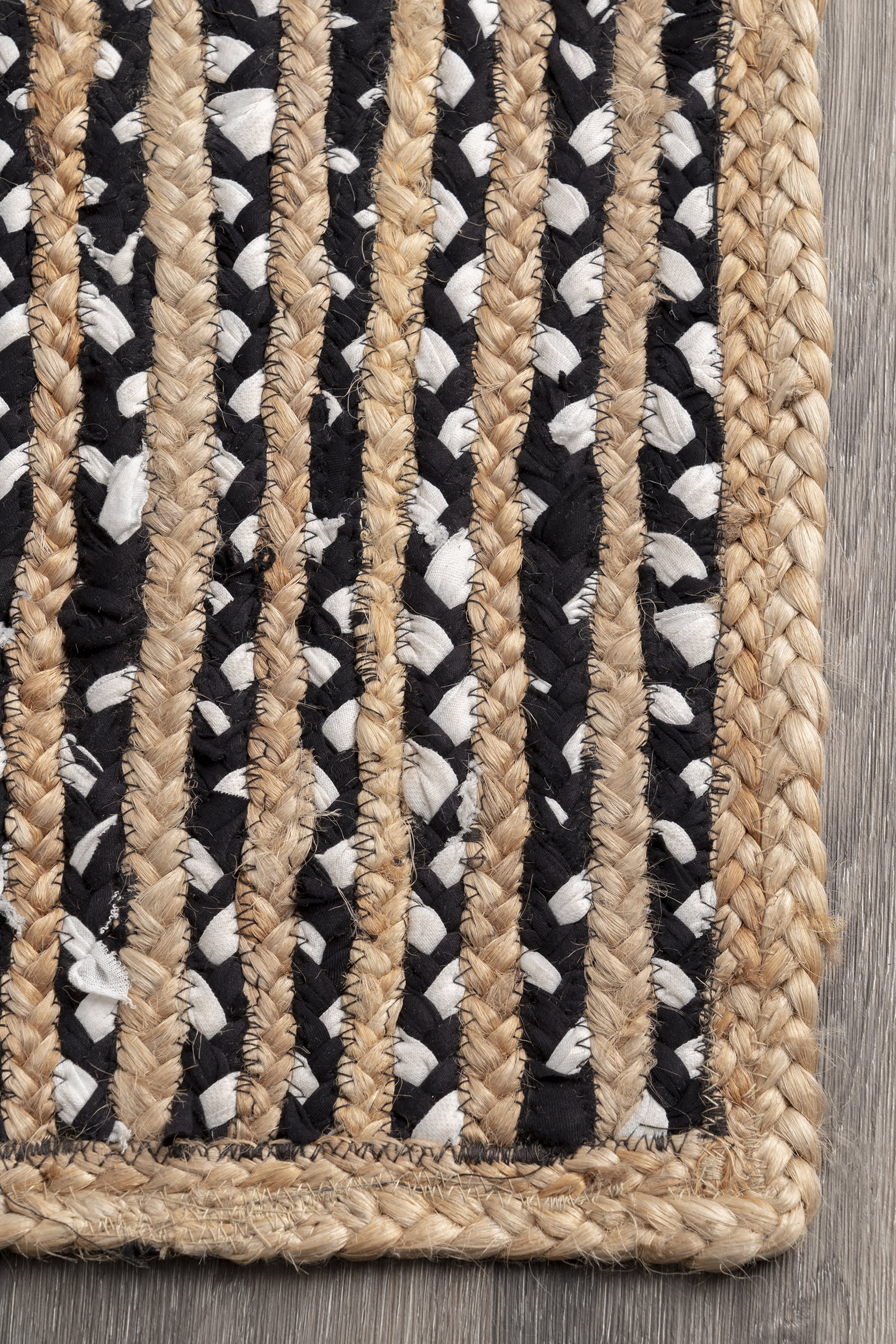 Jute and Cotton Pinstripes Rug | Black - Image 3