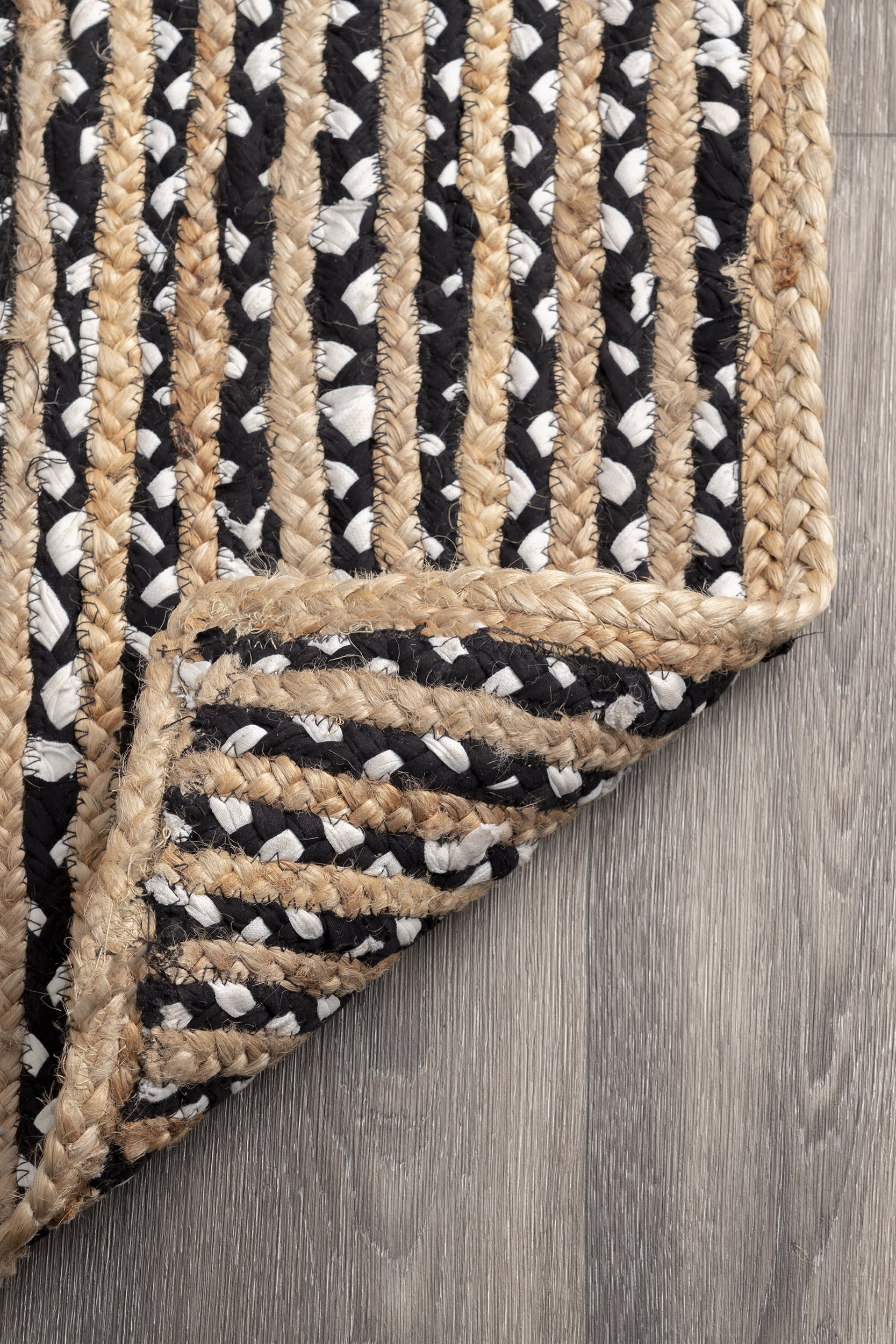 Jute and Cotton Pinstripes Rug | Black - Image 2