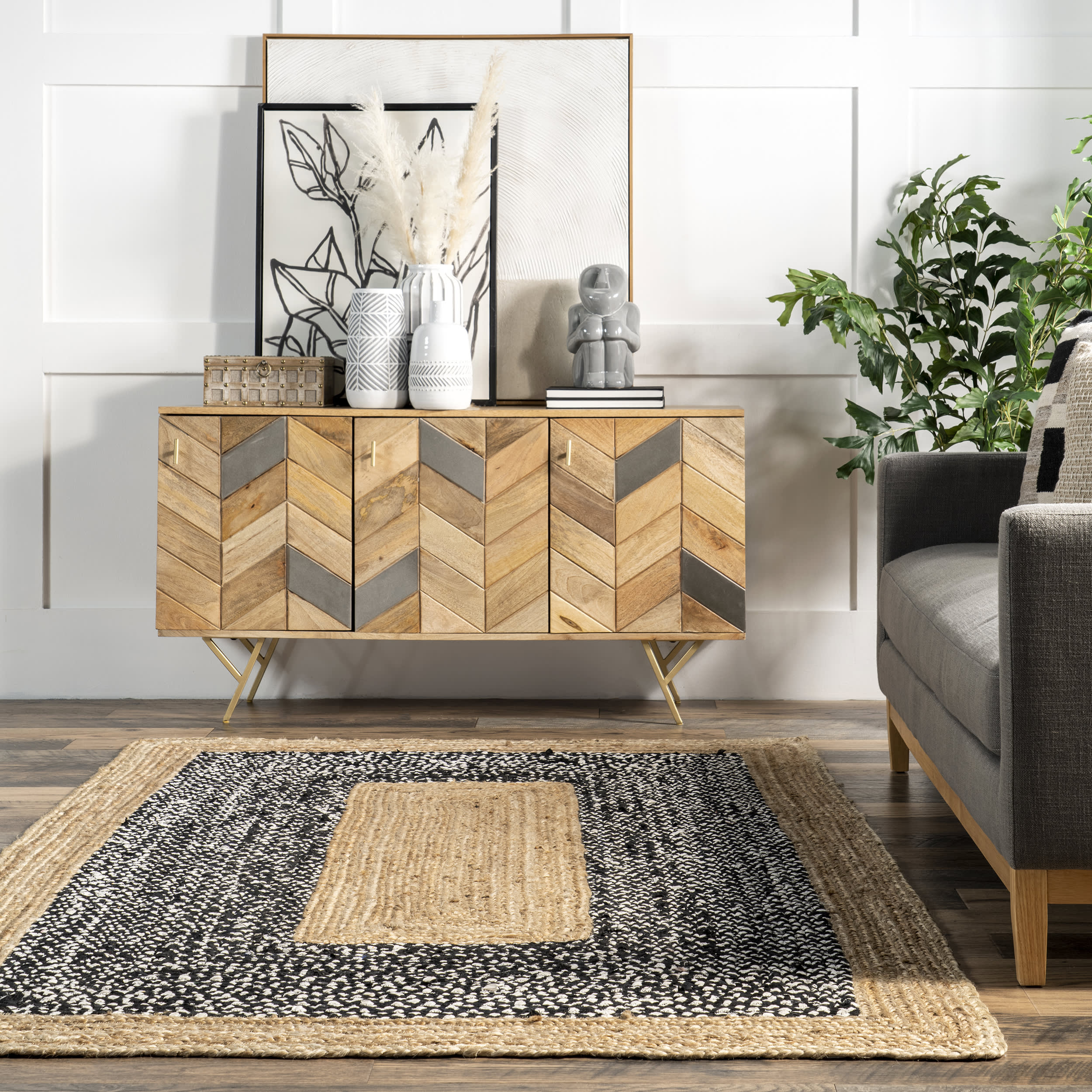 Jute and Cotton Token Rug | Black - Image 4