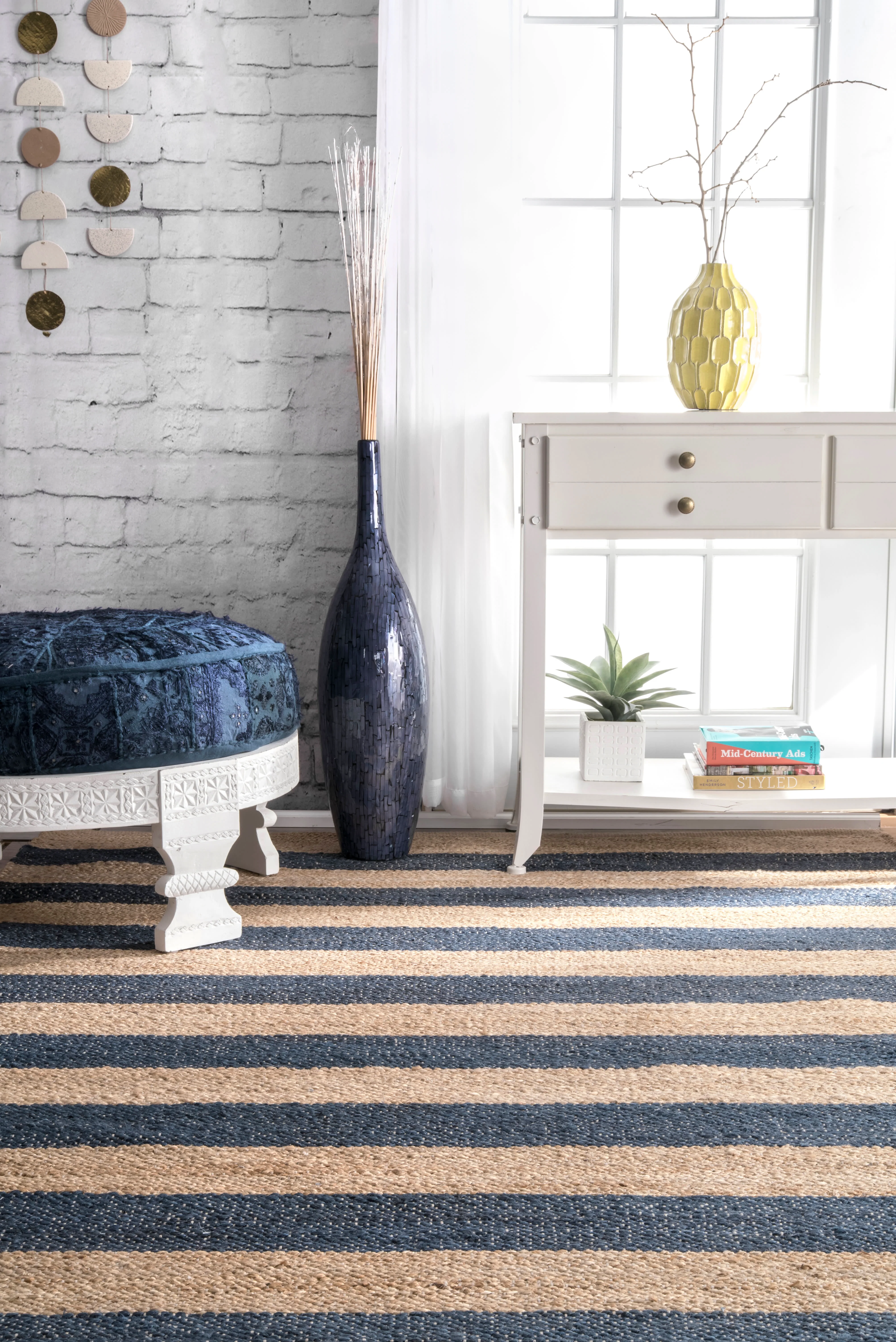 Jute And Denim Even Stripes Rug | Denim - Image 4