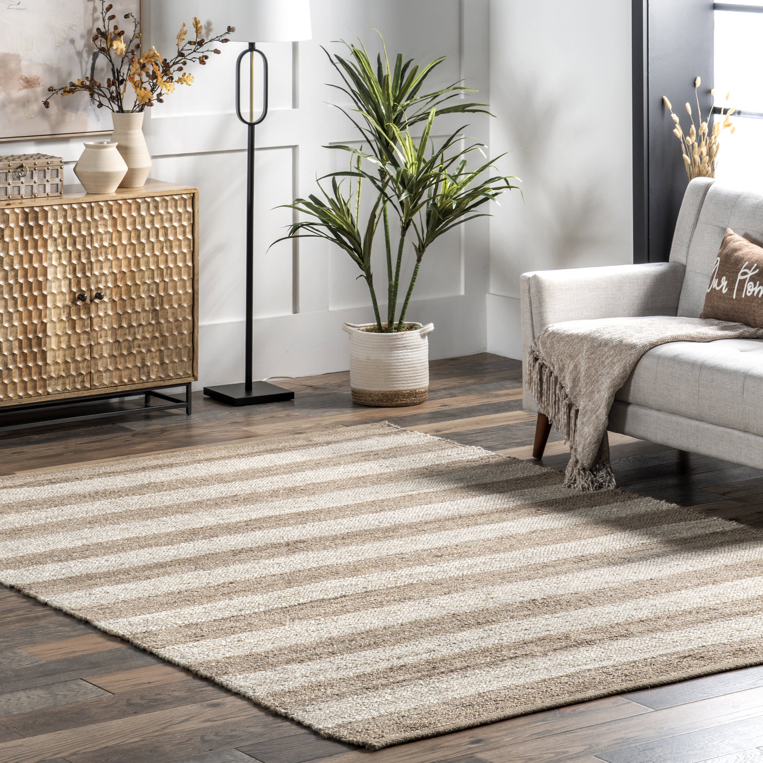 Jute And Denim Even Stripes Rug | Off White - Image 2