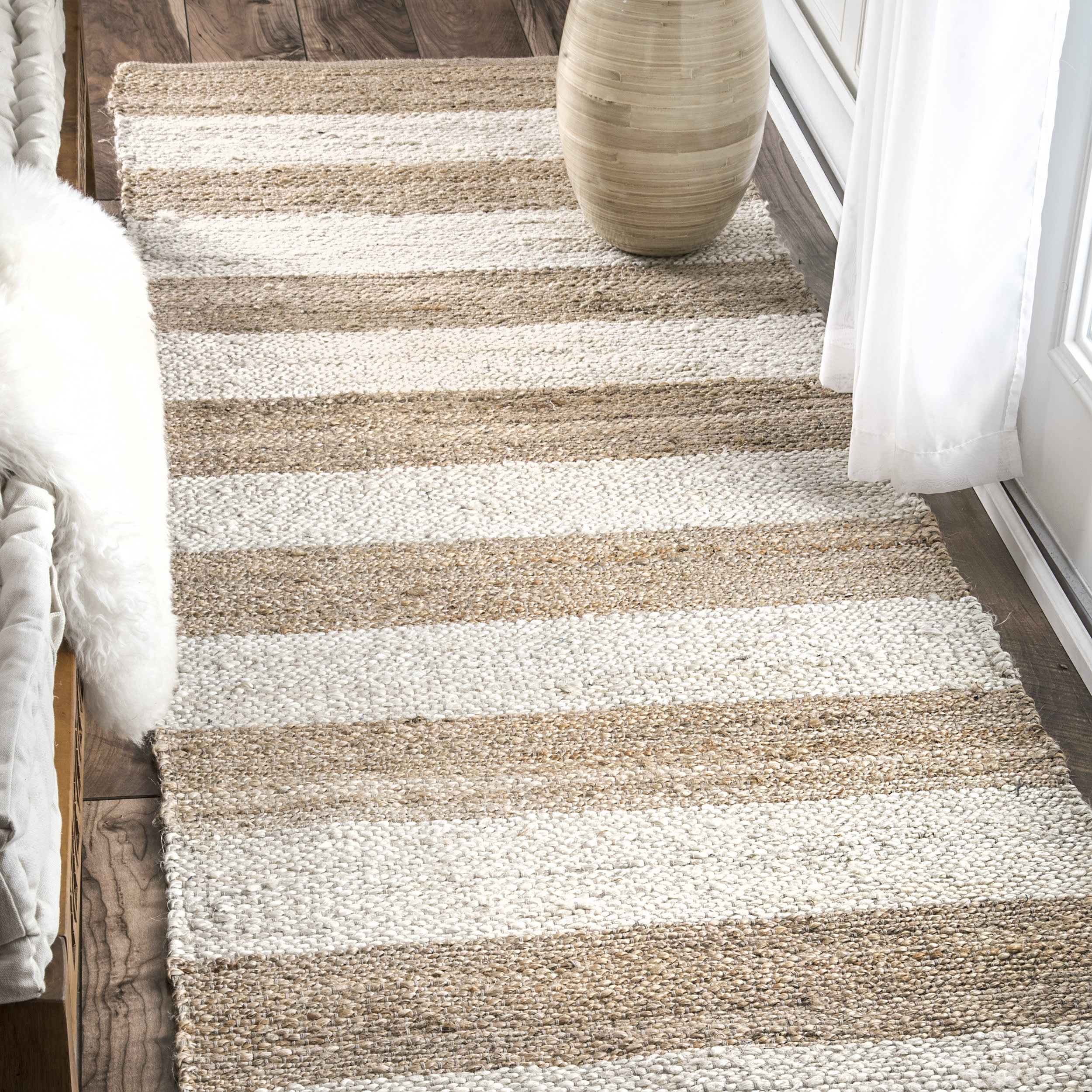 Jute And Denim Even Stripes Rug | Off White - Image 2