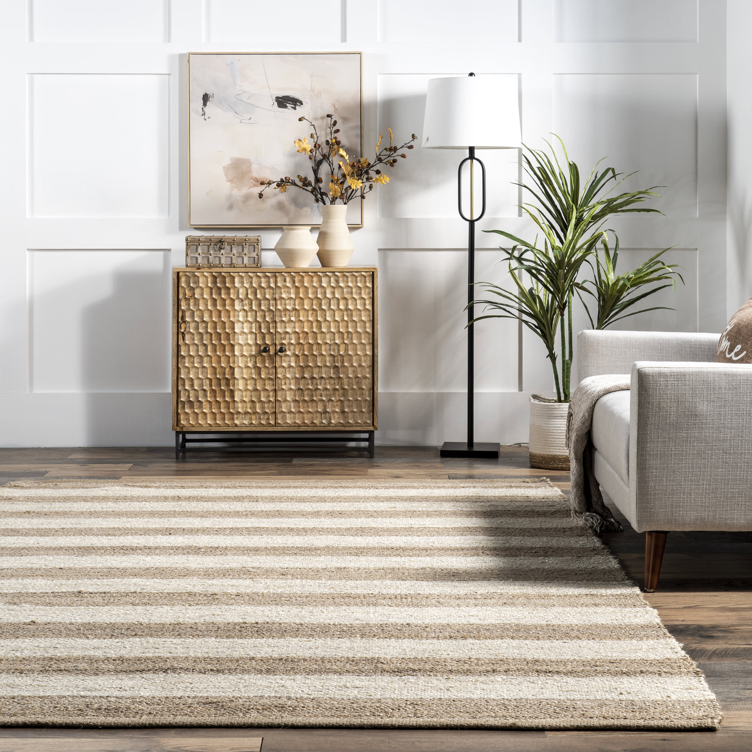 Jute And Denim Even Stripes Rug | Off White - Image 4